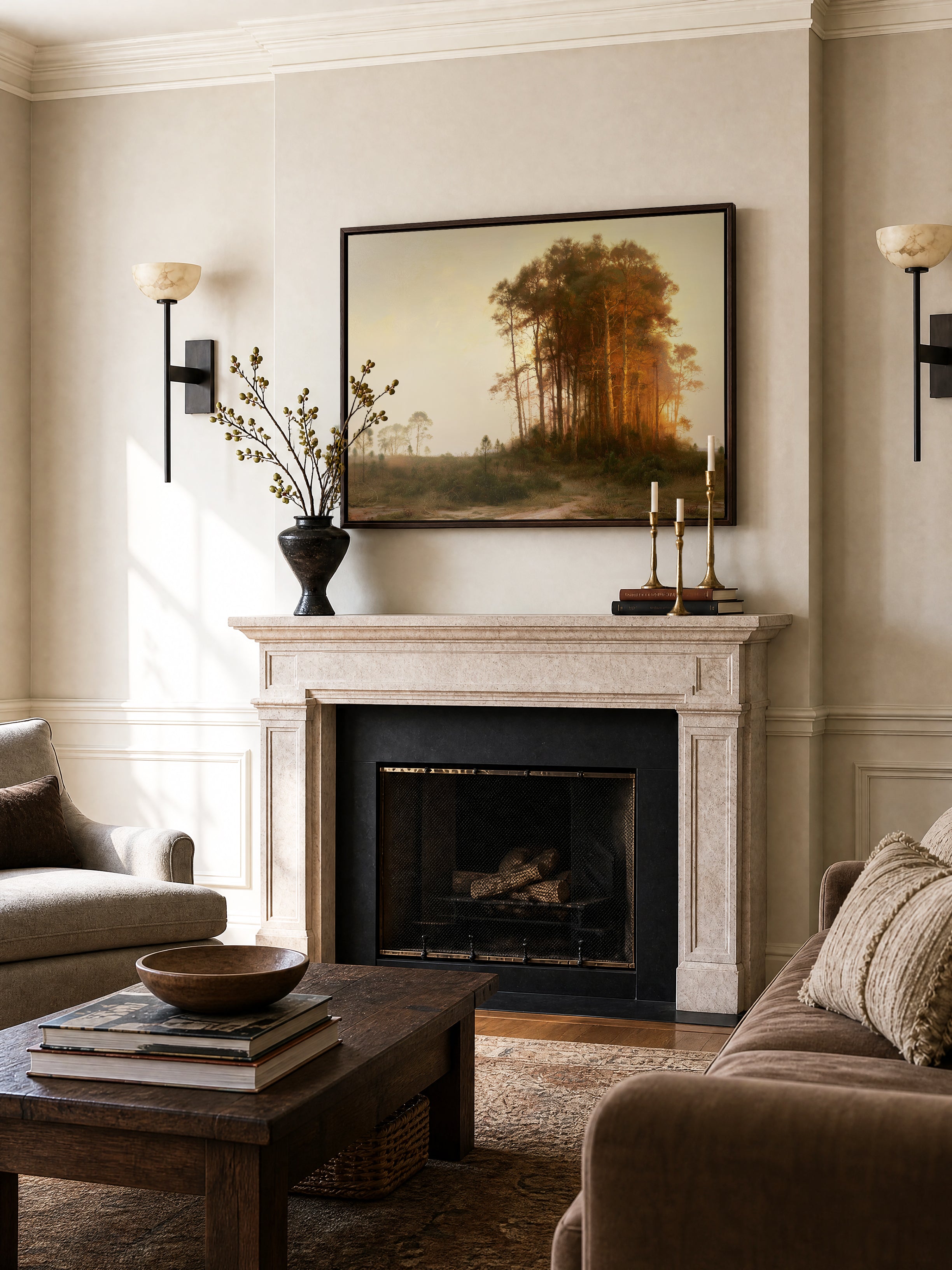 LISIERE DU JOUR, Artwork on stretched canvas, Walnut Brown frame