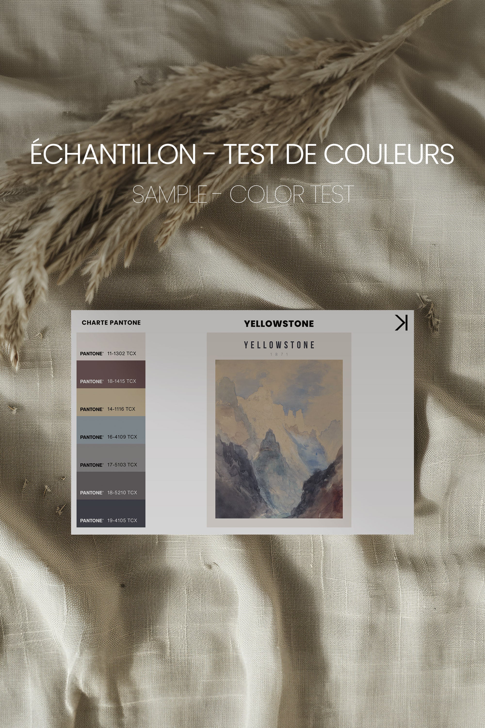 YELLOWSTONE, Oeuvre sur toile étirée, encadré Brun Noyer