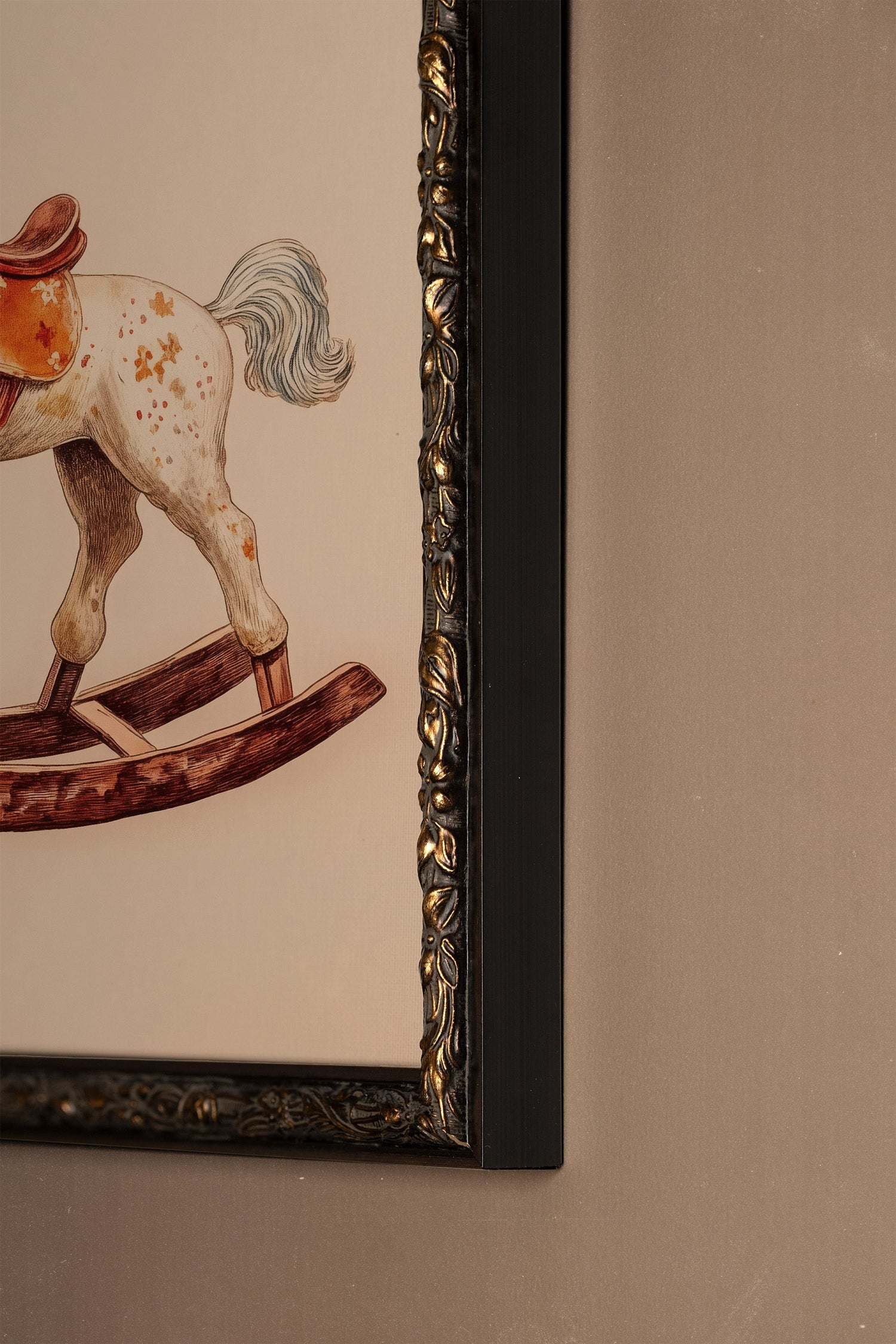 CHEVAL À BASCULE, Artwork on rigid canvas, framed in Vintage Bronze