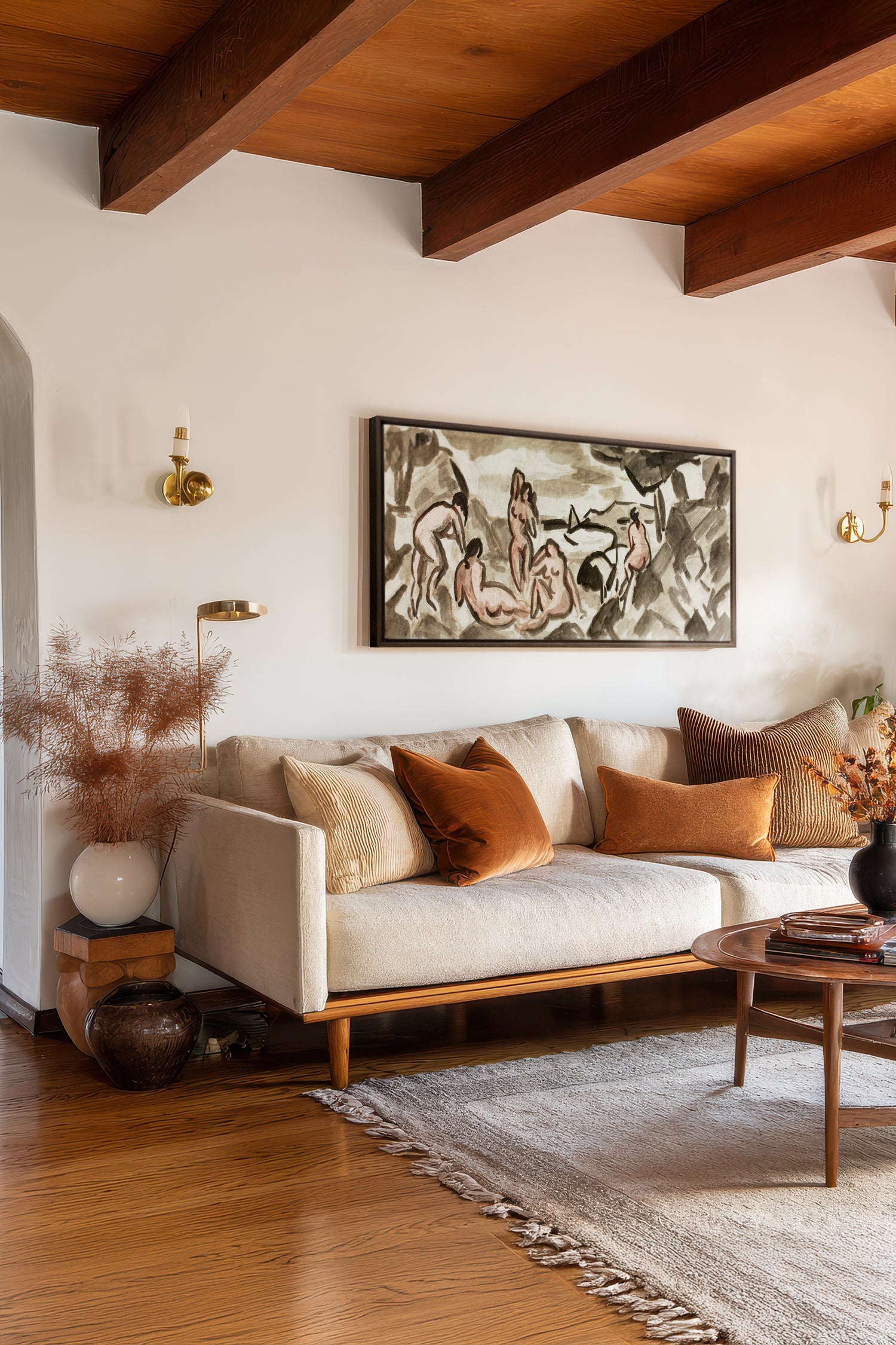 TERRE HUMAINE, Oeuvre sur toile étirée, encadré Brun Noyer