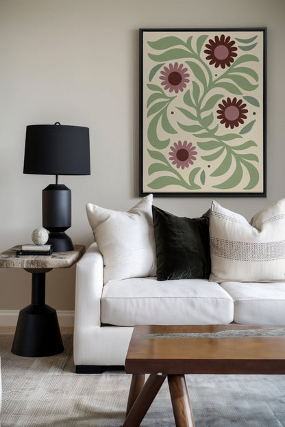 OLEKA CANVAS - ROSY SPRIGS, Oeuvre sur toile étirée, encadré Noir