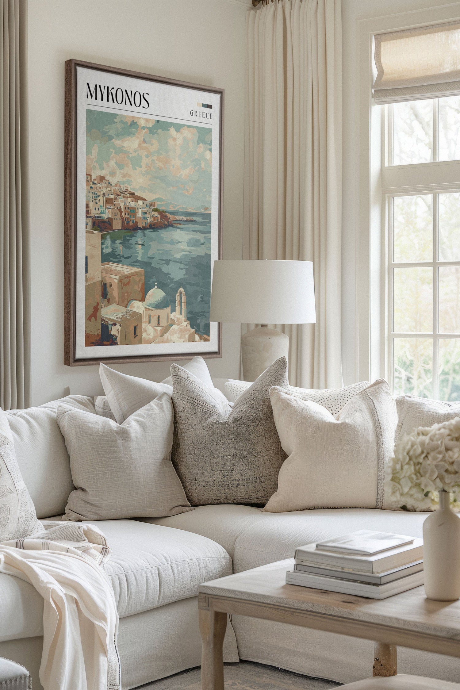 OLEKA CANVAS - Mykonos, Oeuvre sur toile étirée, encadré Brun Chêne