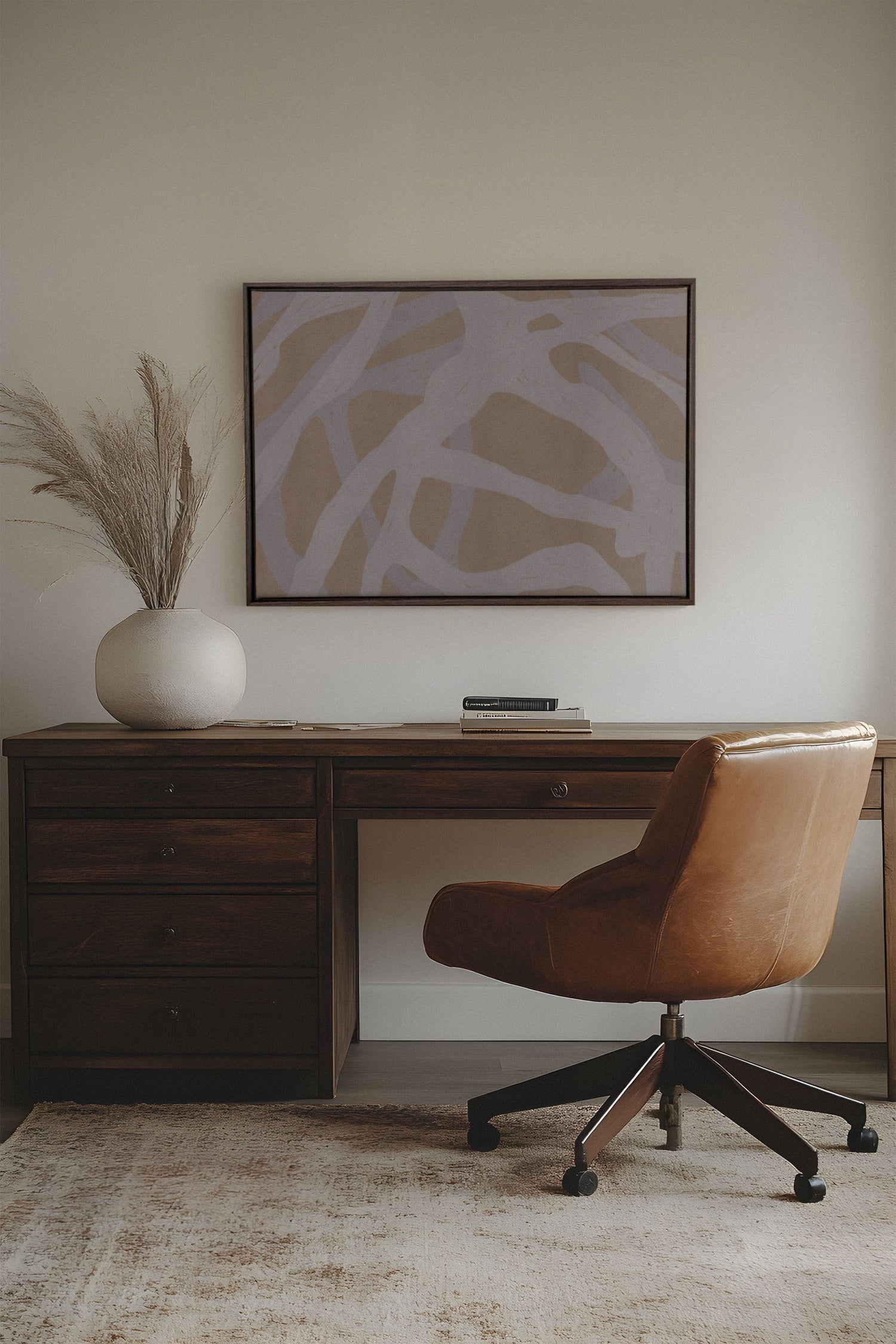 OLEKA CANVAS - TISSAGE NATUREL, Oeuvre sur toile étirée, encadré Brun Noyer