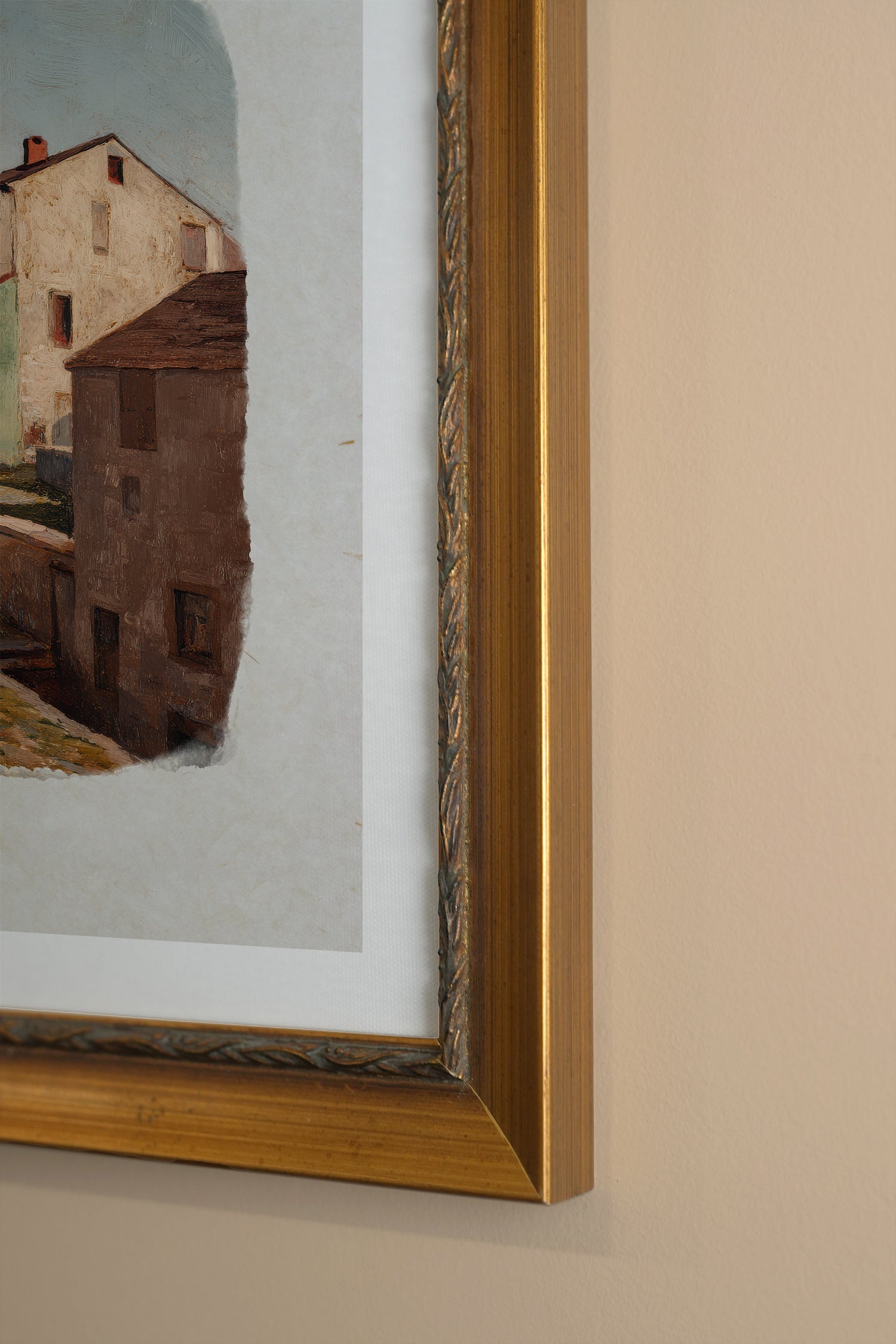 SUNLIT WALLS, Artwork on rigid canvas, framed in Vintage Gold