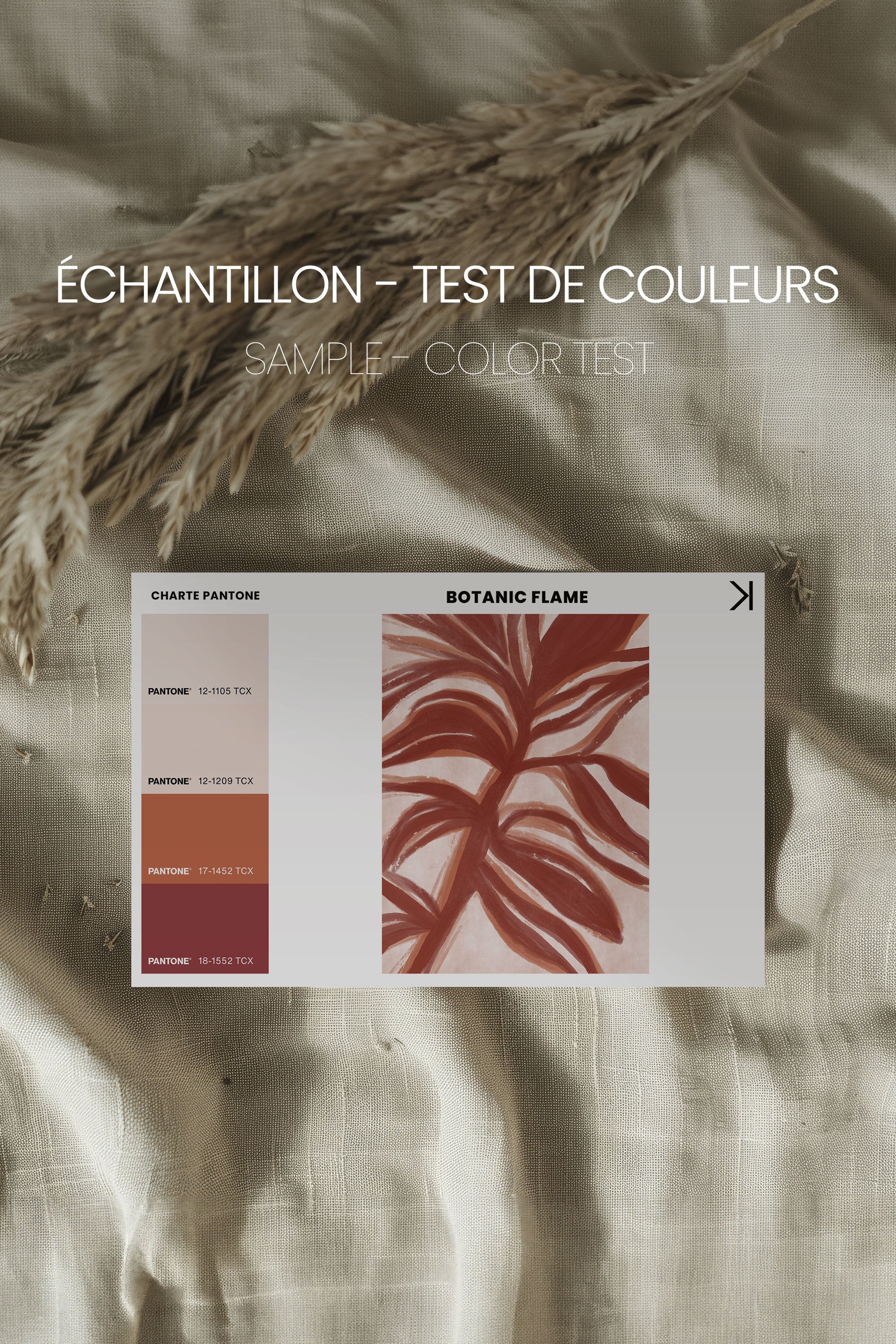 BOTANIC FLAME, Artwork on stretched canvas, framed in Walnut Brown