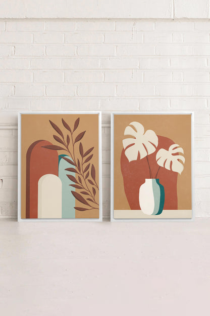 TERRACOTTA OASIS, 2 Oeuvres sur toile étirée, encadré Blanc