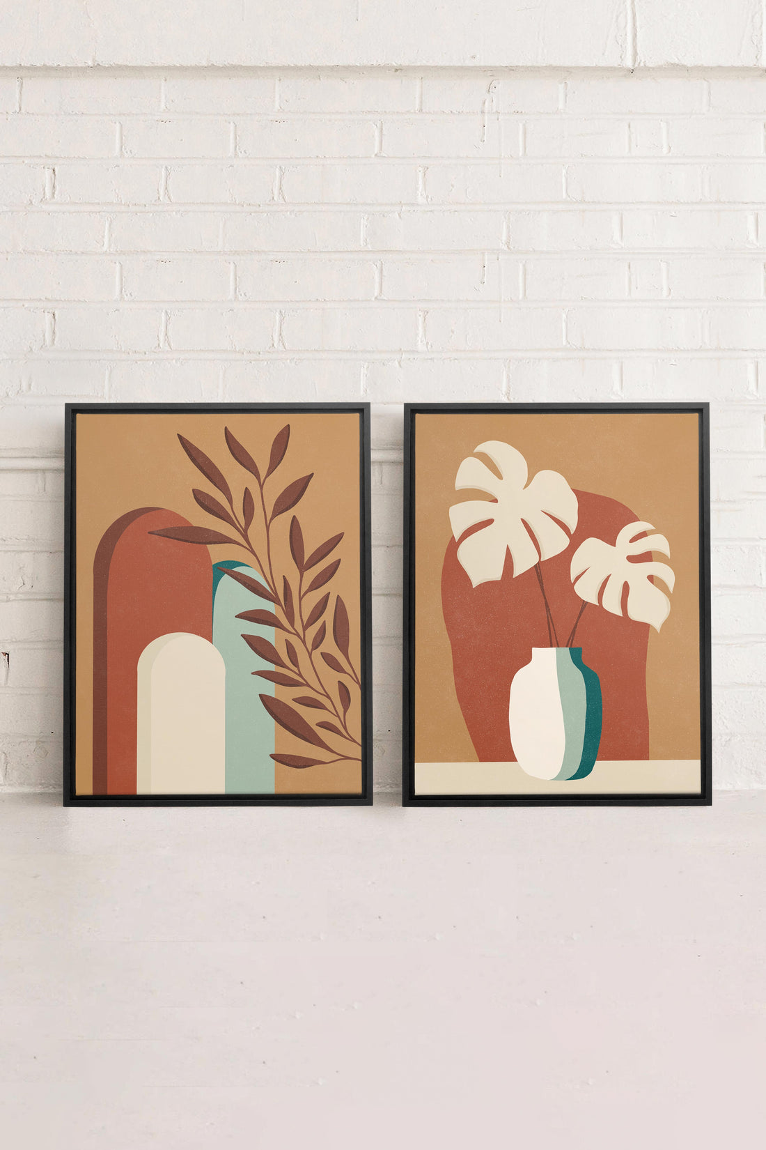 OLEKA CANVAS - TERRACOTTA OASIS, 2 Oeuvres sur toile étirée, encadré Noir