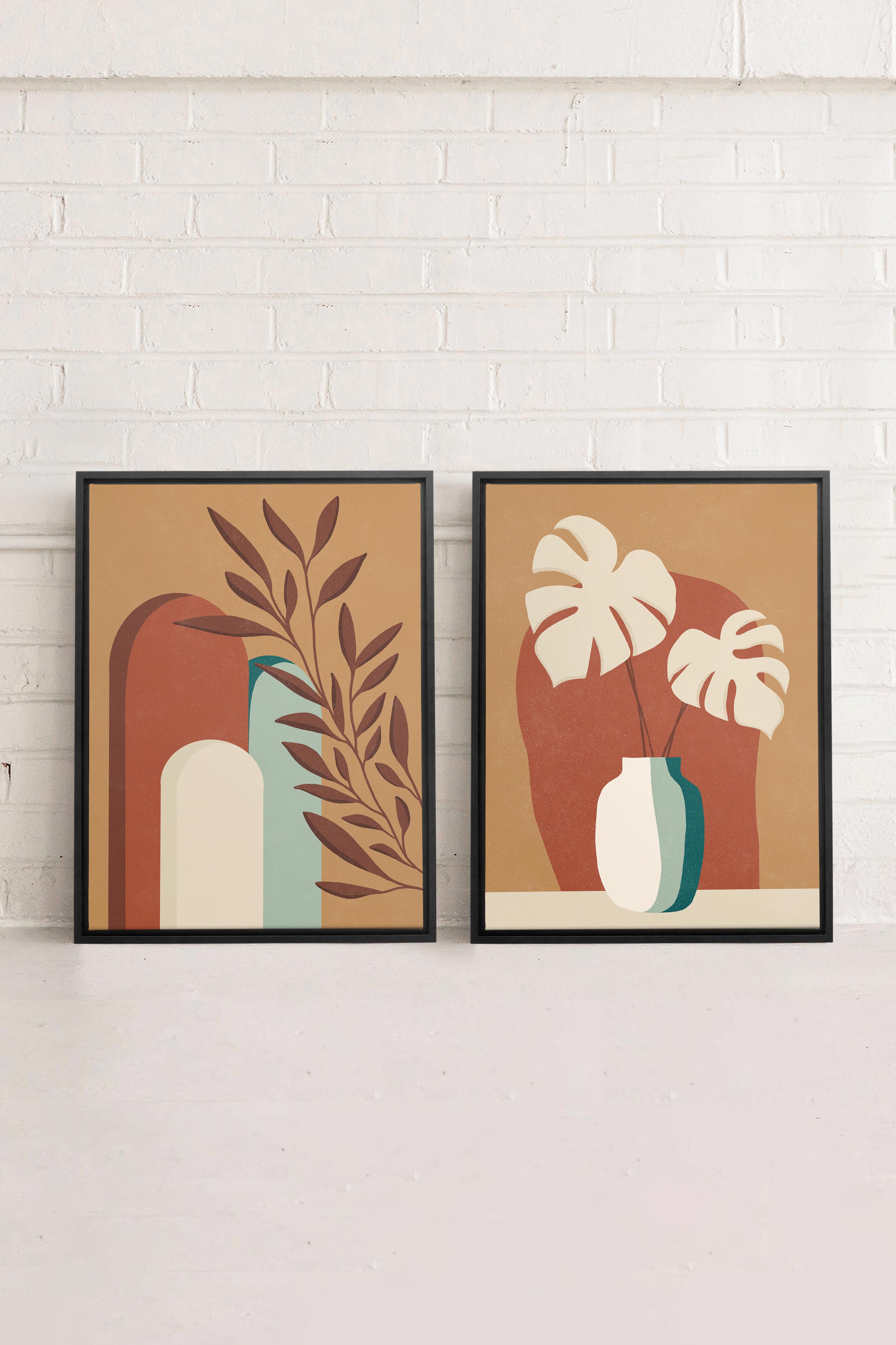 OLEKA CANVAS - TERRACOTTA OASIS, 2 Oeuvres sur toile étirée, encadré Noir