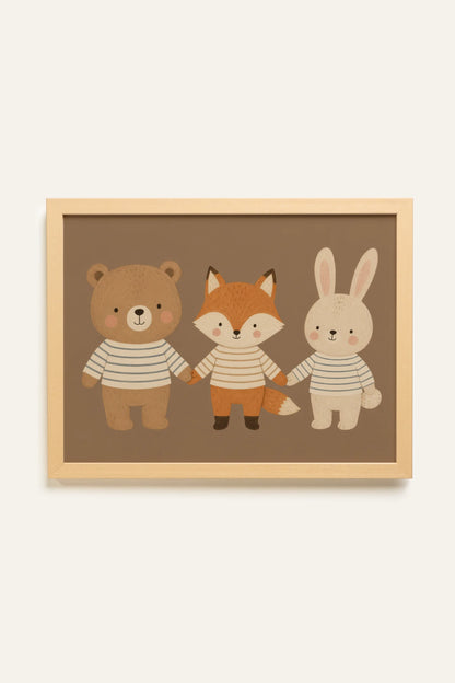 BEST FRIENDS TRIO, Oeuvre sur toile rigide, encadré Naturel Clair