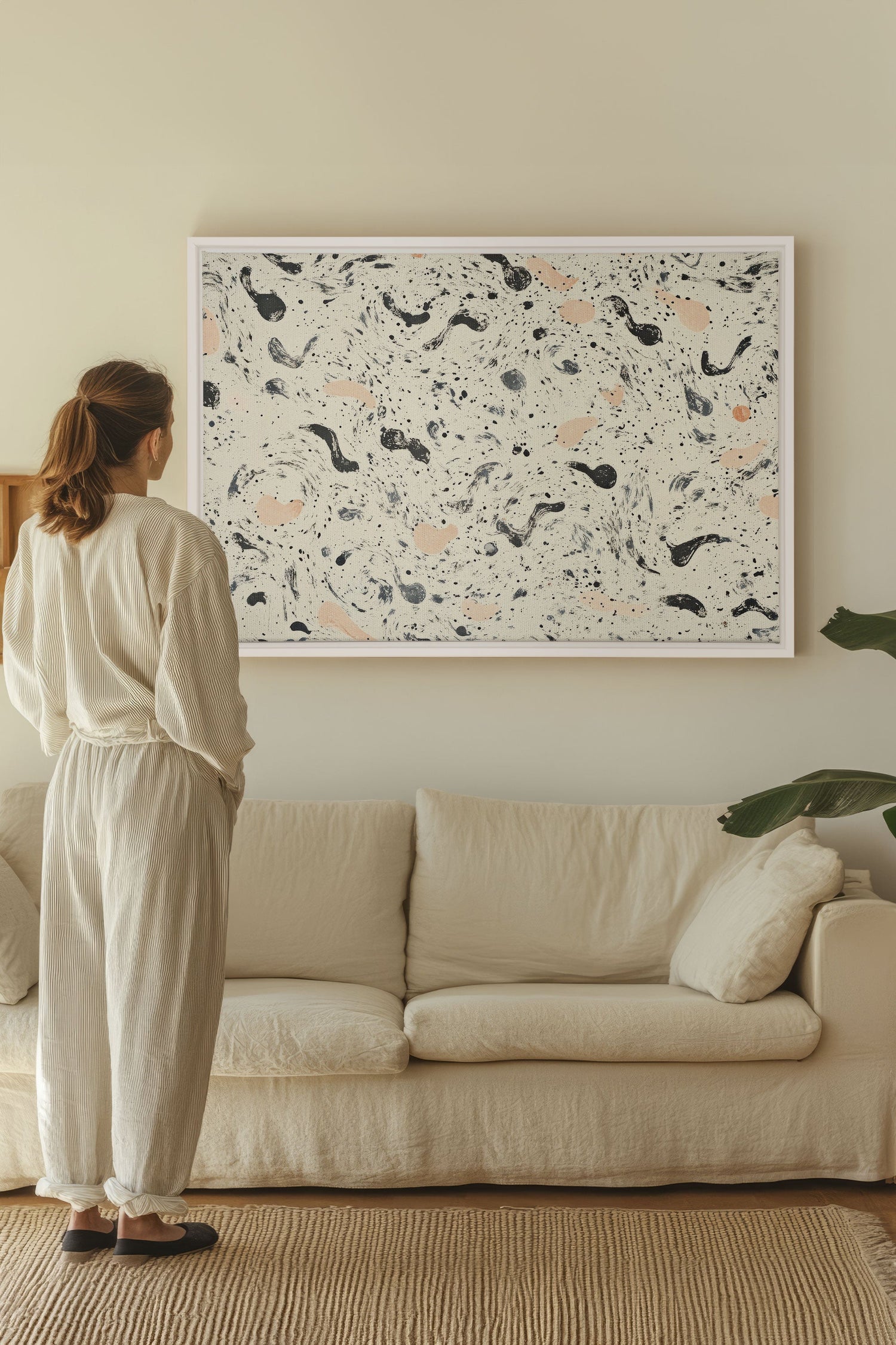 OLEKA CANVAS - ABSTRACT SPARKS, Oeuvre sur toile étirée, encadré Blanc