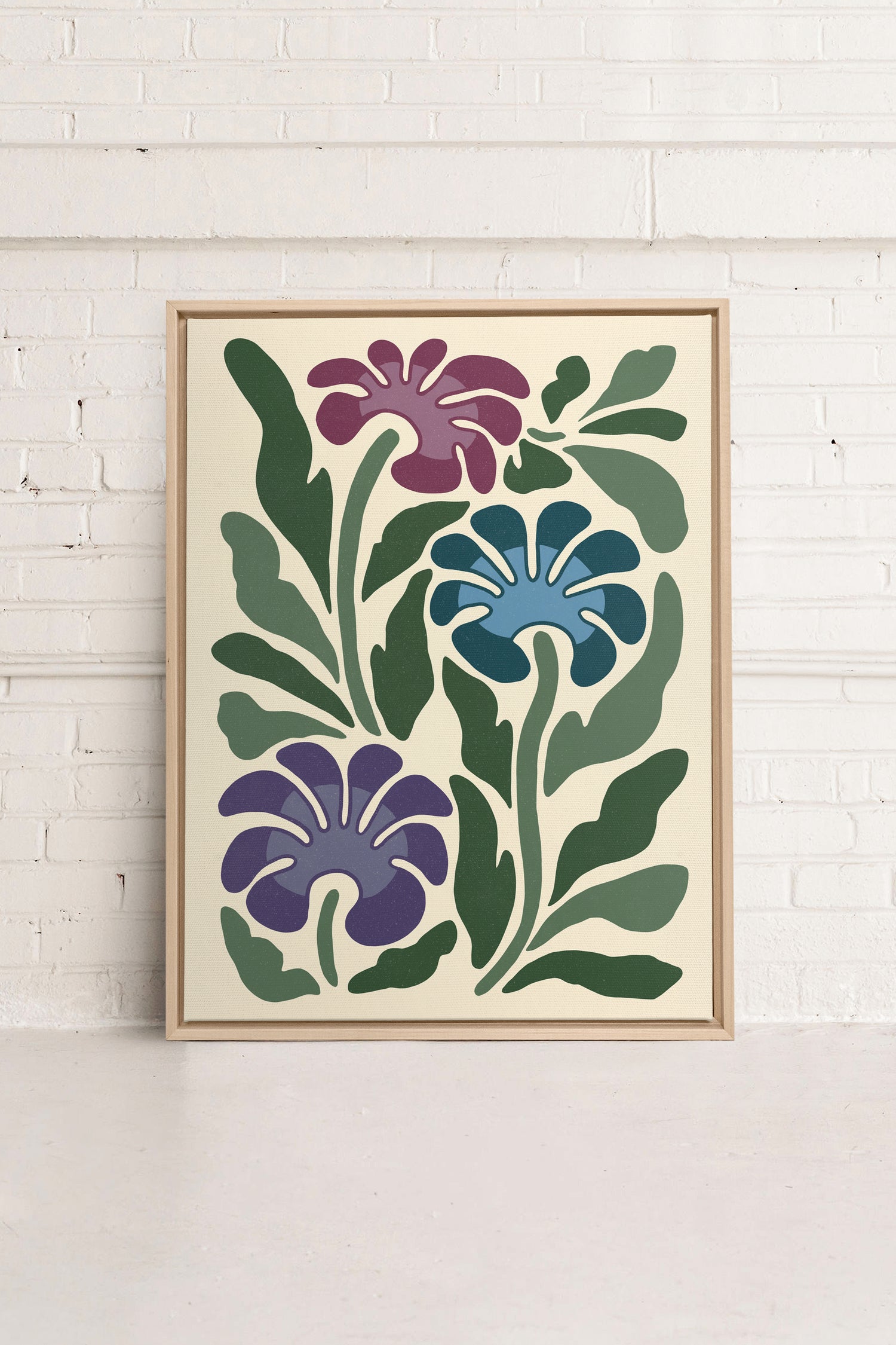 MYSTIC AZURE BLOOMS, Artwork on stretched canvas, framed Natural Light