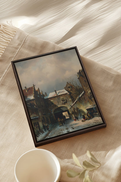 WINTER ALLEY, Oeuvre sur toile étirée, encadré Brun Noyer