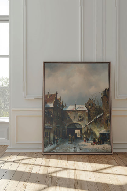 WINTER ALLEY, Oeuvre sur toile étirée, encadré Brun Chêne