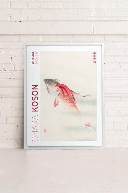 OLEKA CANVAS - TWO CARP, Oeuvre sur toile étirée, encadré Blanc