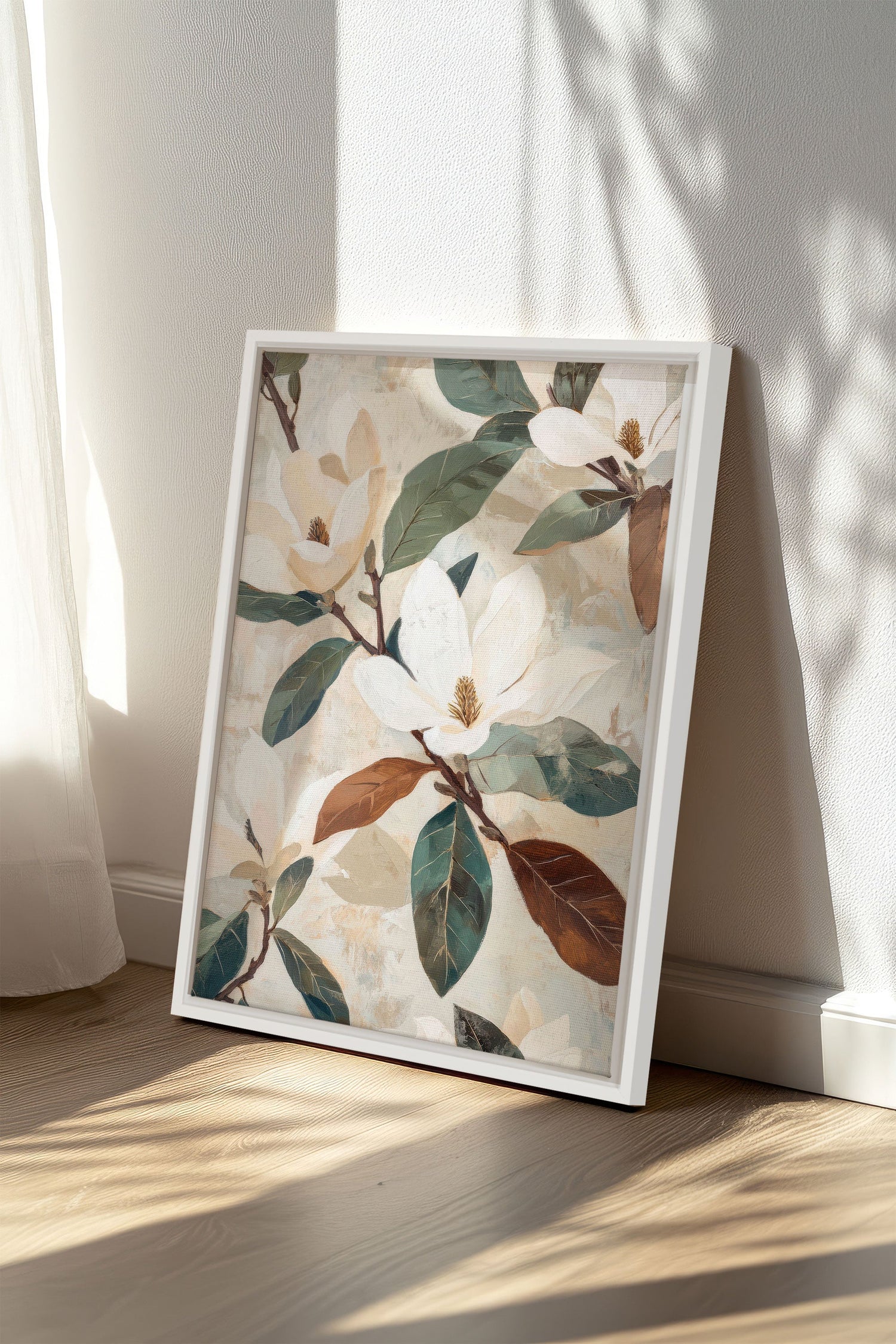 OLEKA CANVAS - MAGNOLIA BLOOMS, Oeuvre sur toile étirée, encadré Blanc