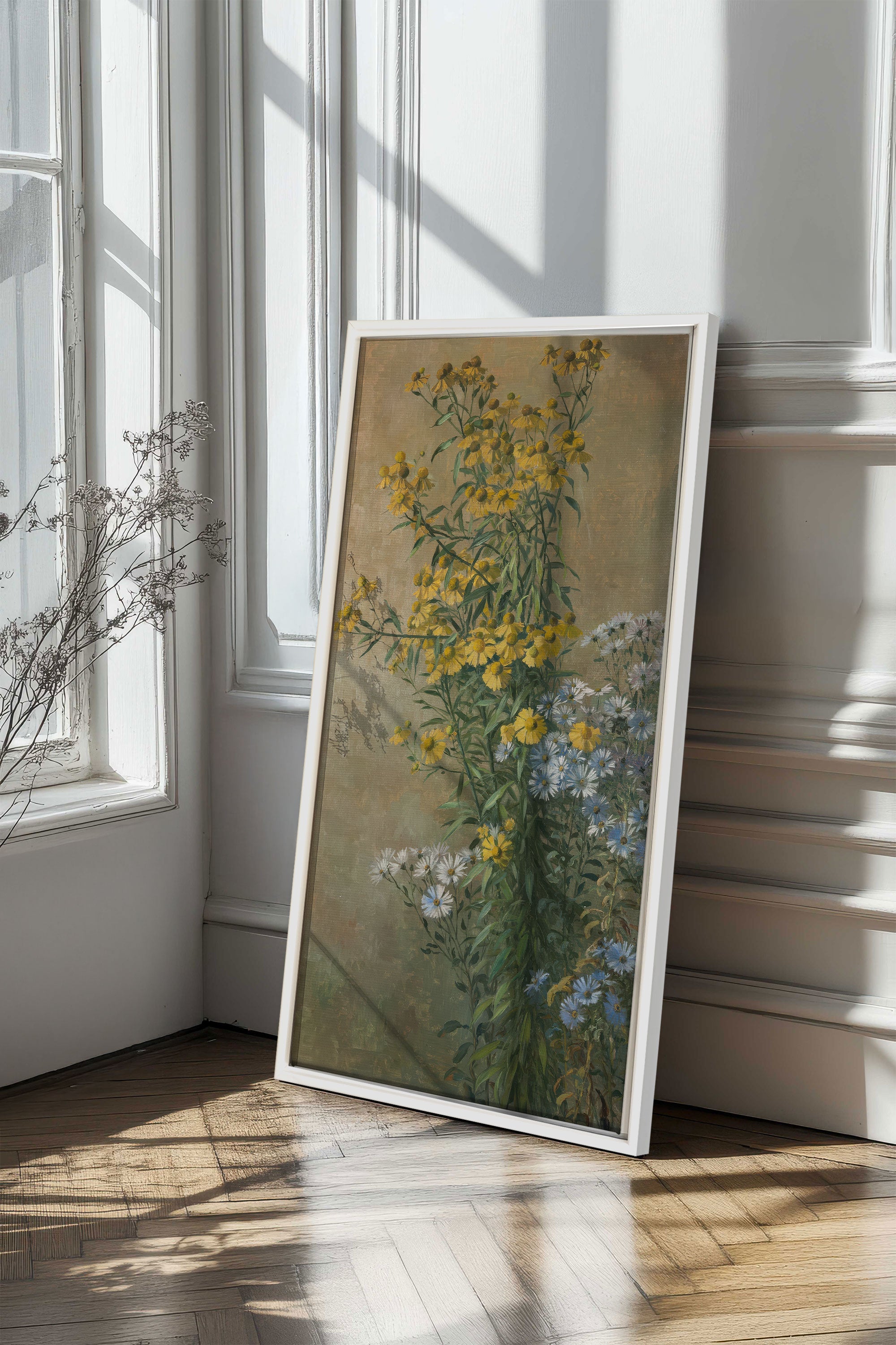 OR DES CHAMPS, Oeuvre sur toile étirée, encadré Blanc