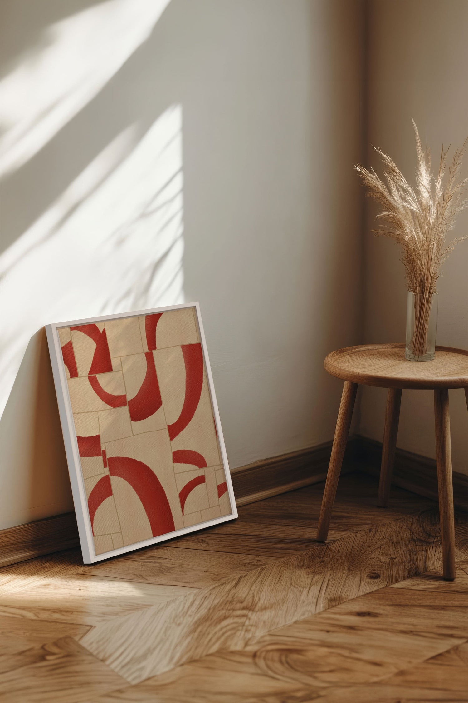 OLEKA CANVAS - RED MOSAIC, Oeuvre sur toile étirée, encadré Blanc