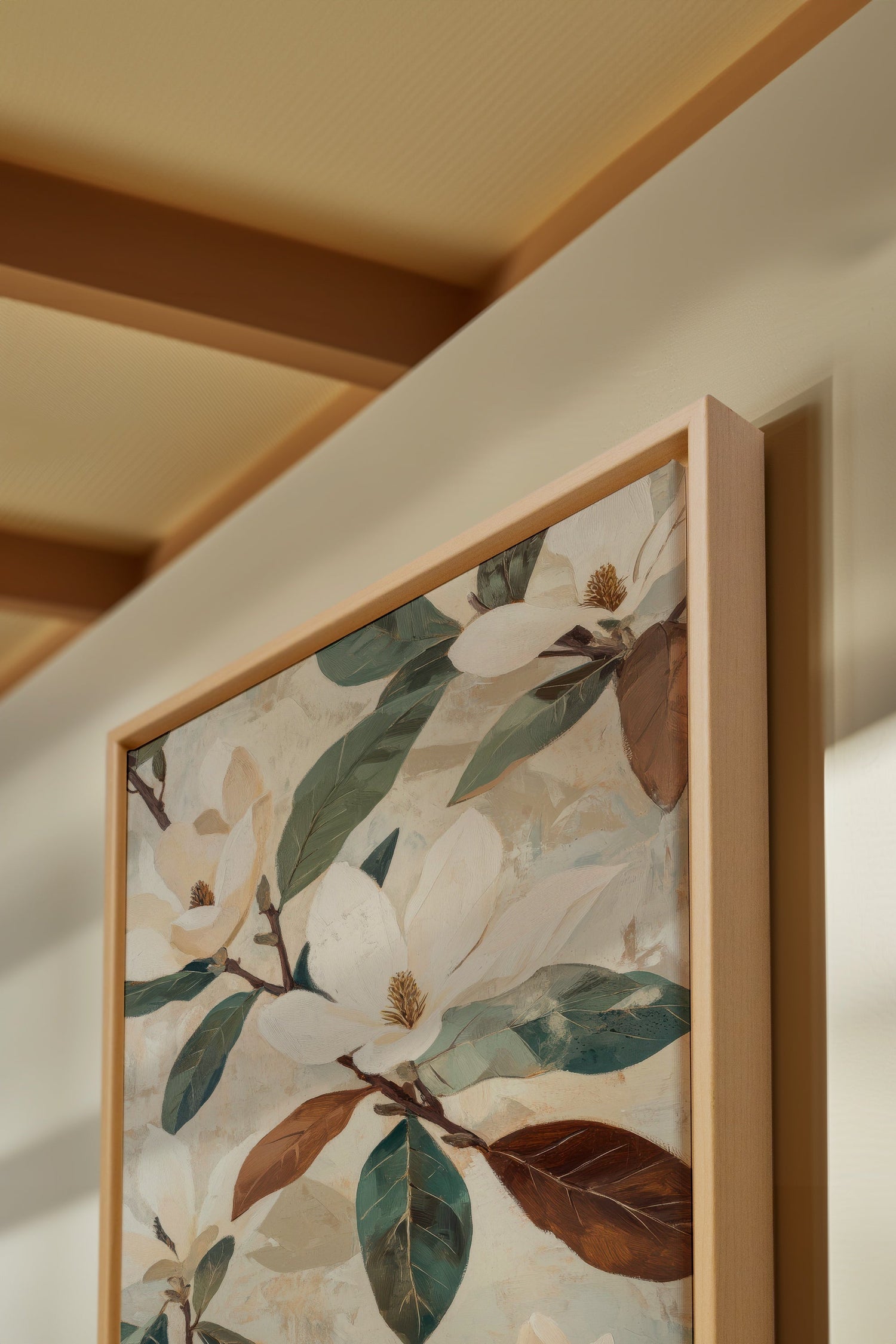 OLEKA CANVAS - MAGNOLIA BLOOMS, Oeuvre sur toile étirée, encadré Naturel Clair