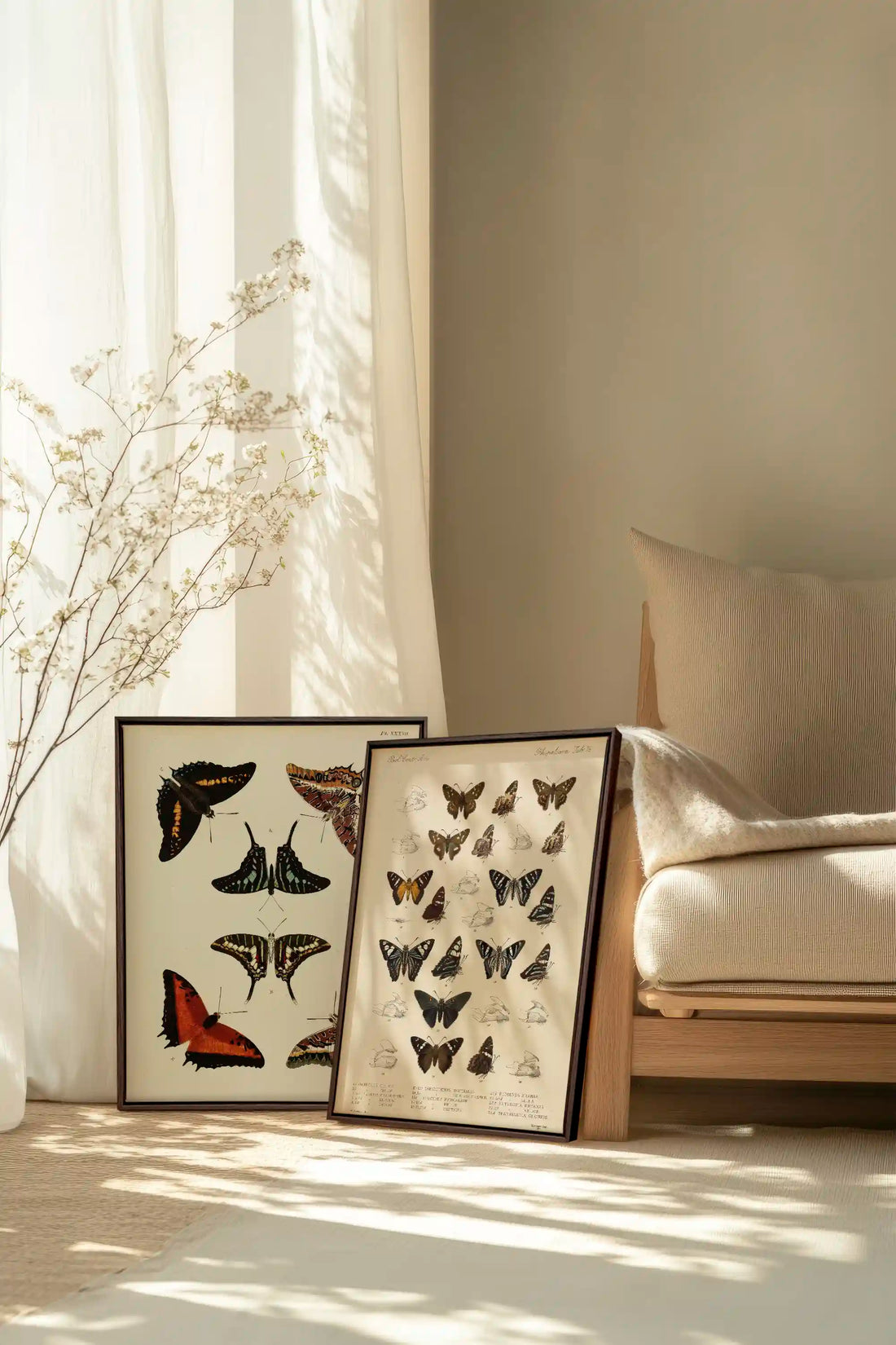 DUO BOTANICAL TREASURE, 2 Works on stretched canvas, framed Walnut Brown