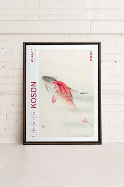 OLEKA CANVAS - TWO CARP, Oeuvre sur toile étirée, encadré Brun Noyer
