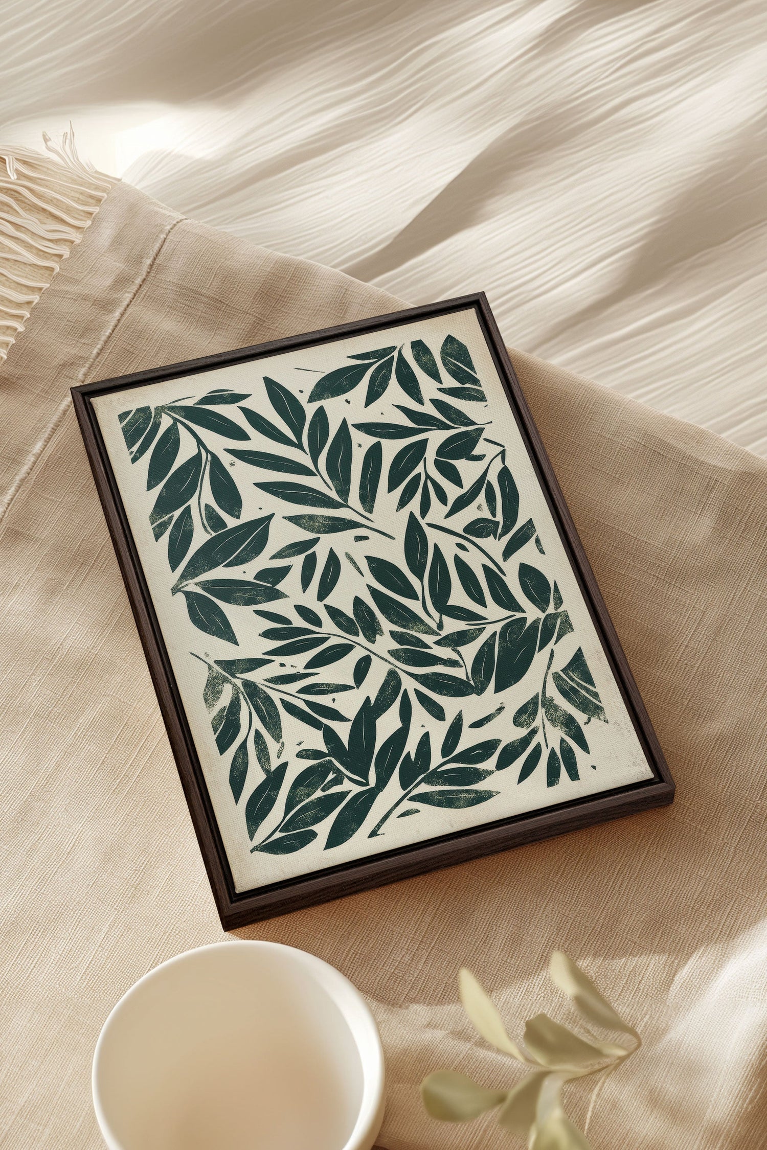 OLEKA CANVAS - HERITAGE GREENERY, Oeuvre sur toile étirée, encadré Brun Noyer