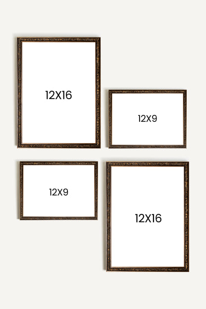 Vent du Nord Set, 4 works on rigid canvas, framed in bronze