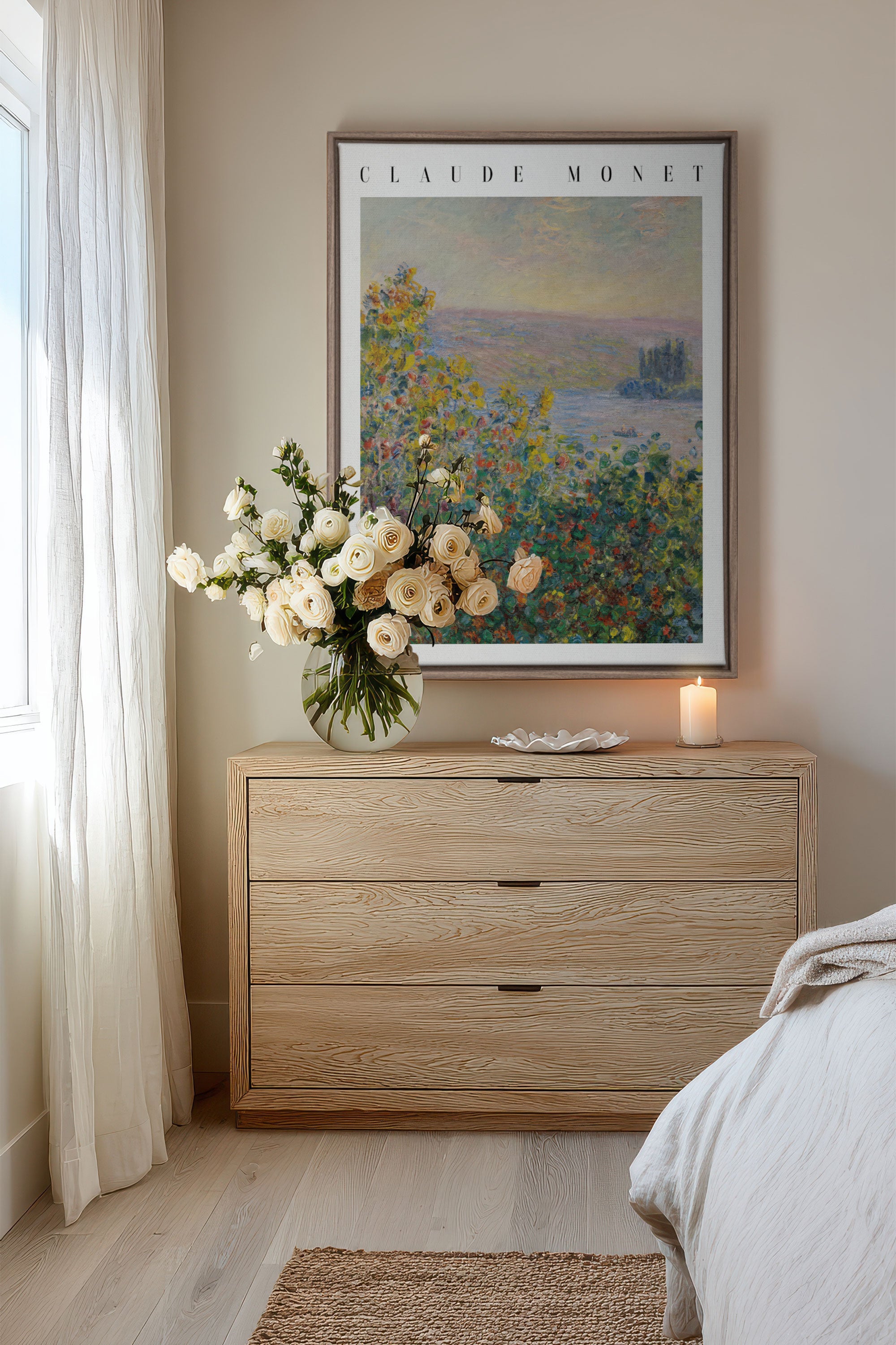 VUE DE JARDIN, Oeuvre sur toile étirée, encadré Brun Chêne
