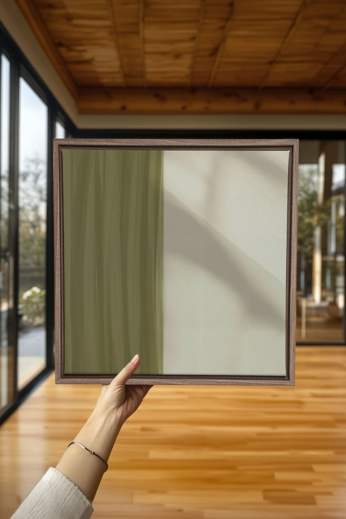 OLEKA CANVAS - VERDANT FLOW, Oeuvre sur toile étirée, encadré Brun Chêne