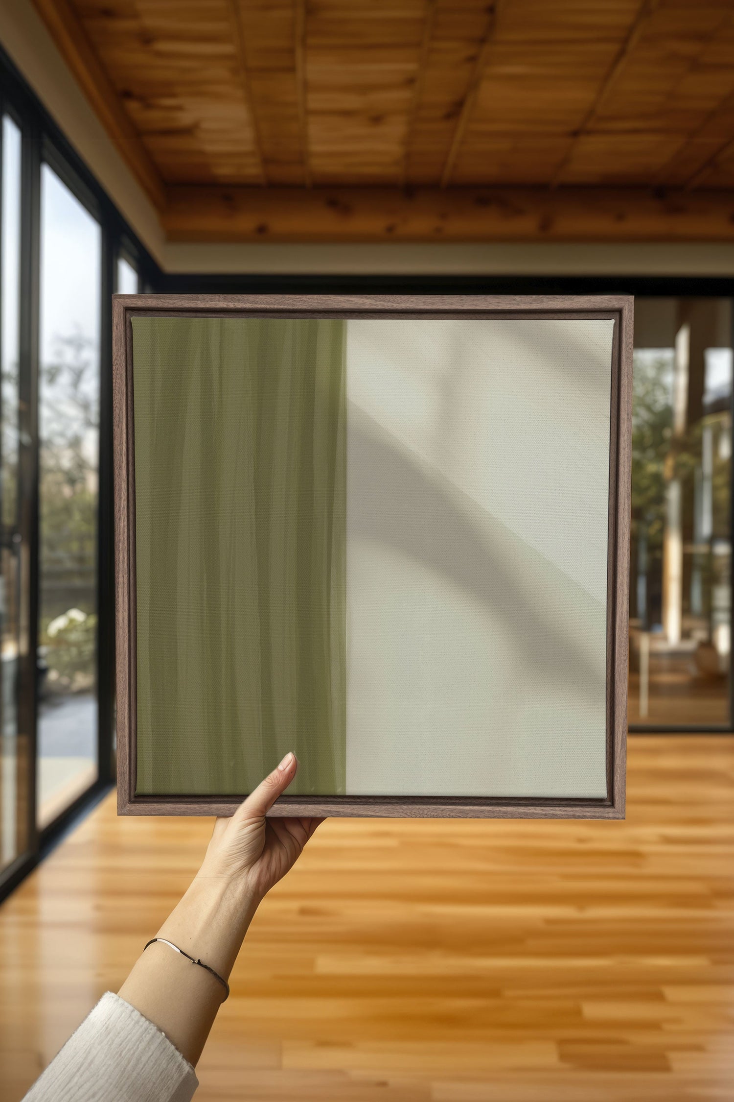 OLEKA CANVAS - VERDANT FLOW, Oeuvre sur toile étirée, encadré Brun Chêne