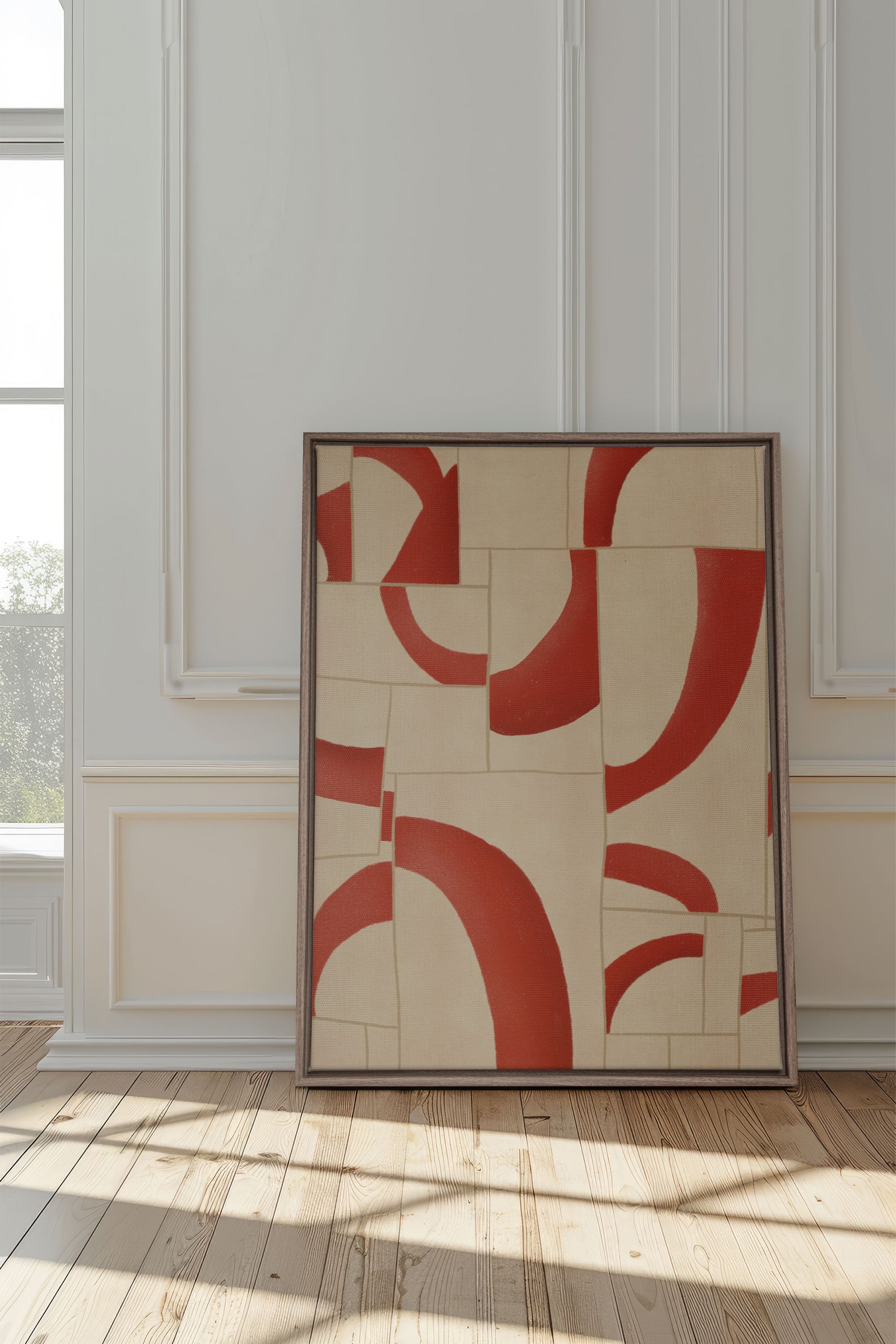 OLEKA CANVAS - RED MOSAIC, Oeuvre sur toile étirée, encadré Brun Chêne