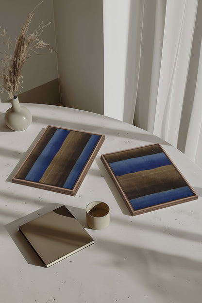 TERRE ET MARÉE, 2 Oeuvres sur toile étirée, encadré Brun Chêne