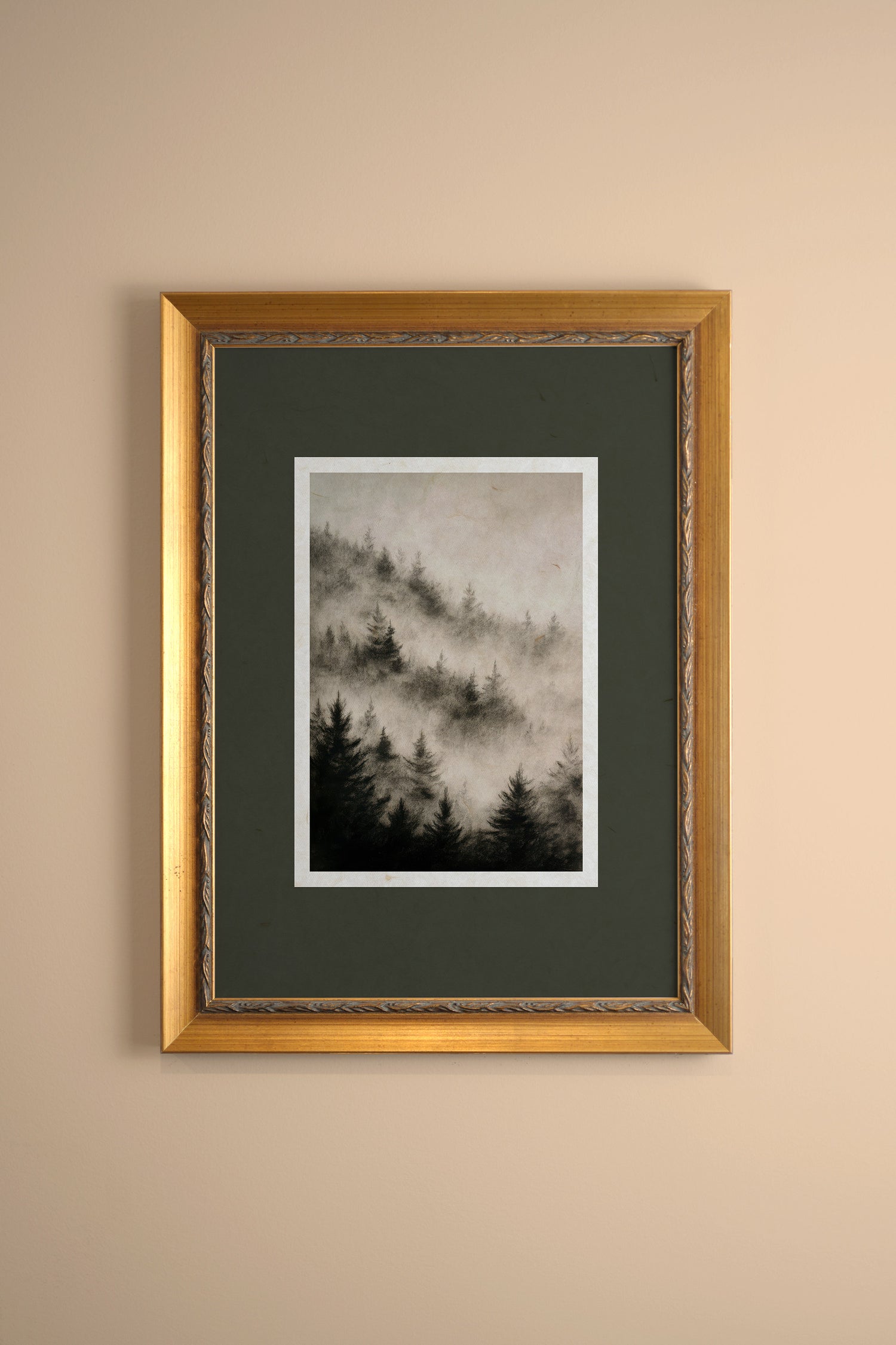 FADING TREES, Oeuvre sur toile rigide, encadré Vintage Or