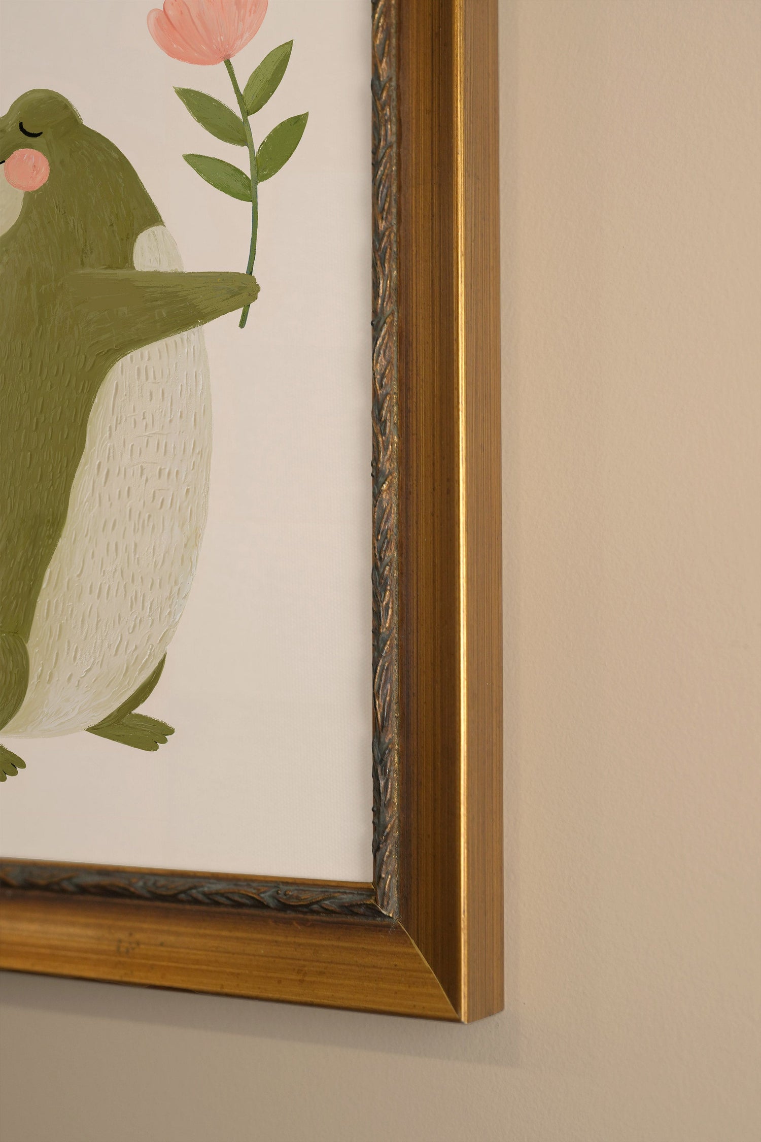 CROCODILE FLEURI, Artwork on rigid canvas, framed in Vintage Gold