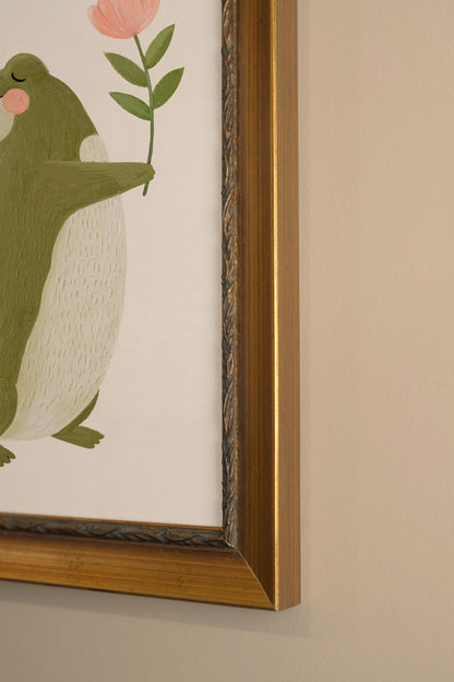 CROCODILE FLEURI, Artwork on rigid canvas, framed in Vintage Gold