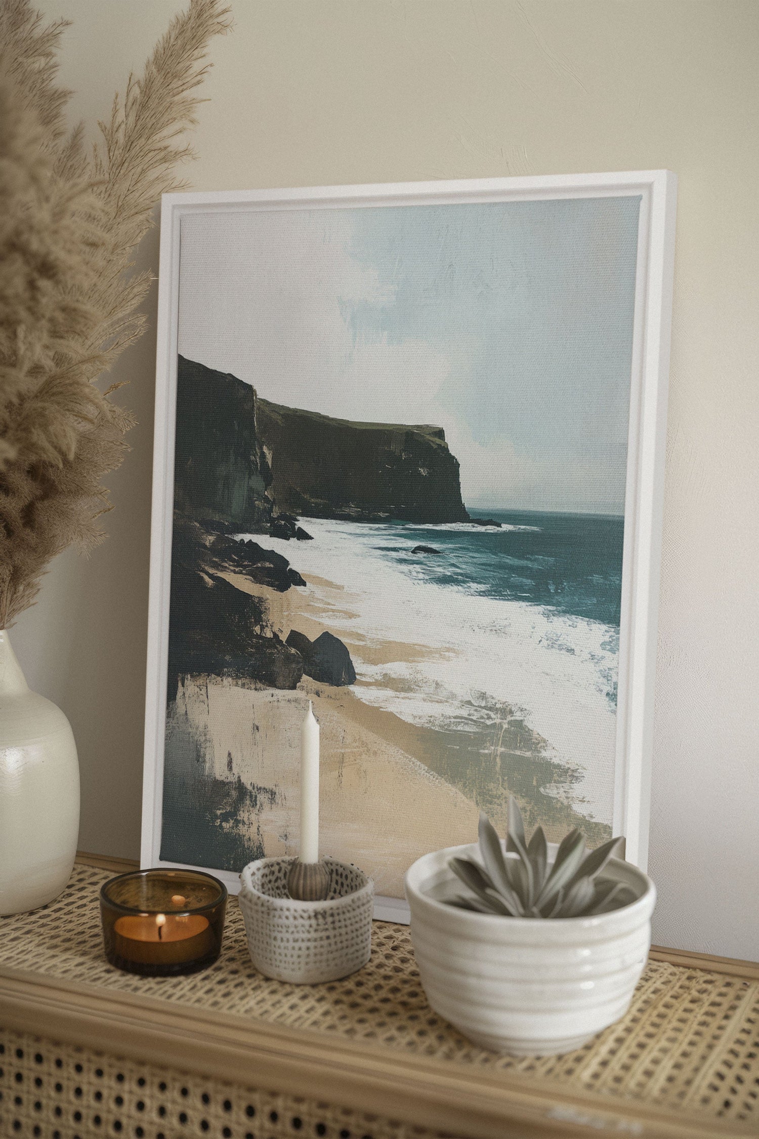 OLEKA CANVAS - MAJESTIC CLIFFS, Oeuvre sur toile étirée, encadré Blanc