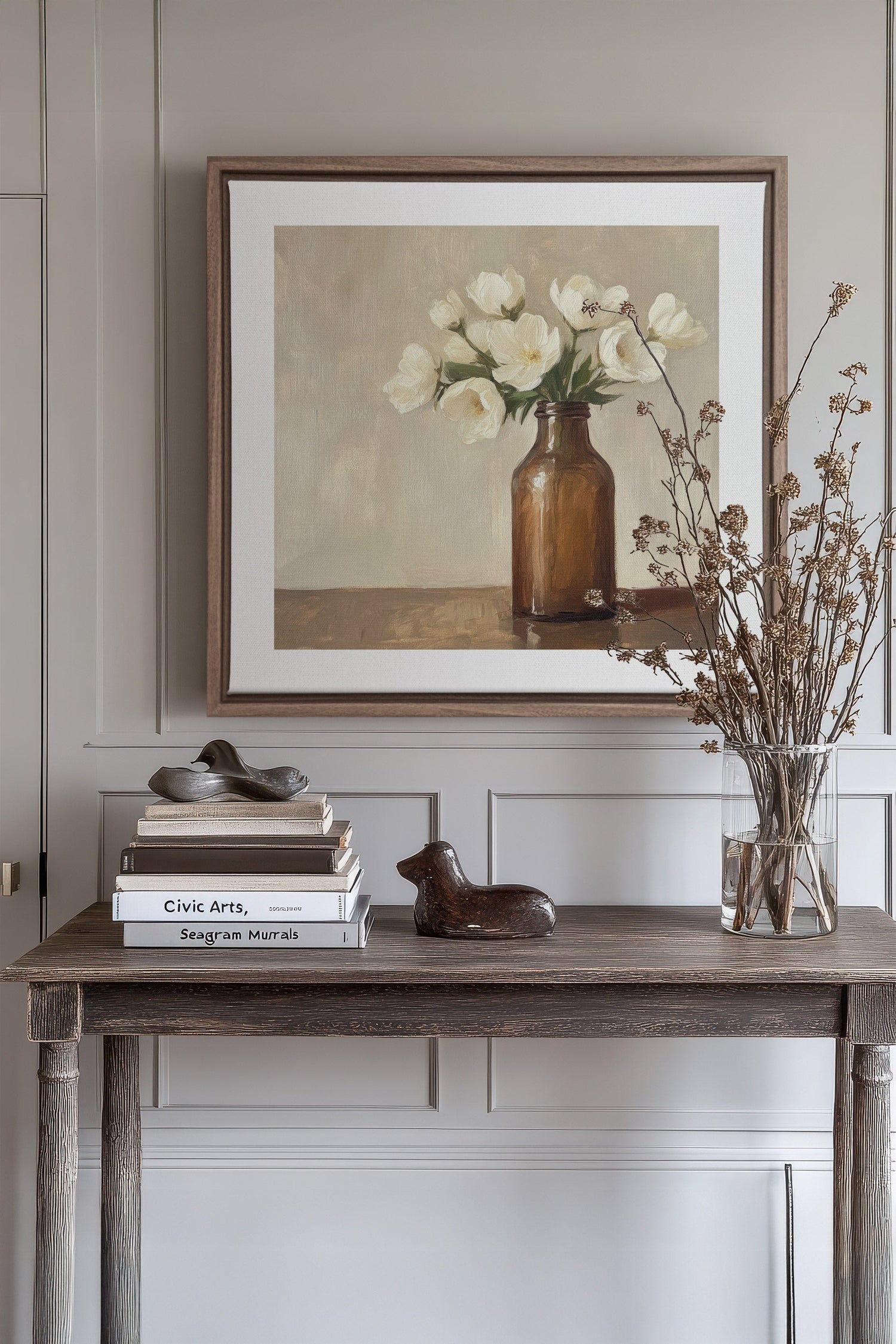 OLEKA CANVAS - DOUCEUR FANÉE, Oeuvre sur toile étirée, encadré Brun Chêne