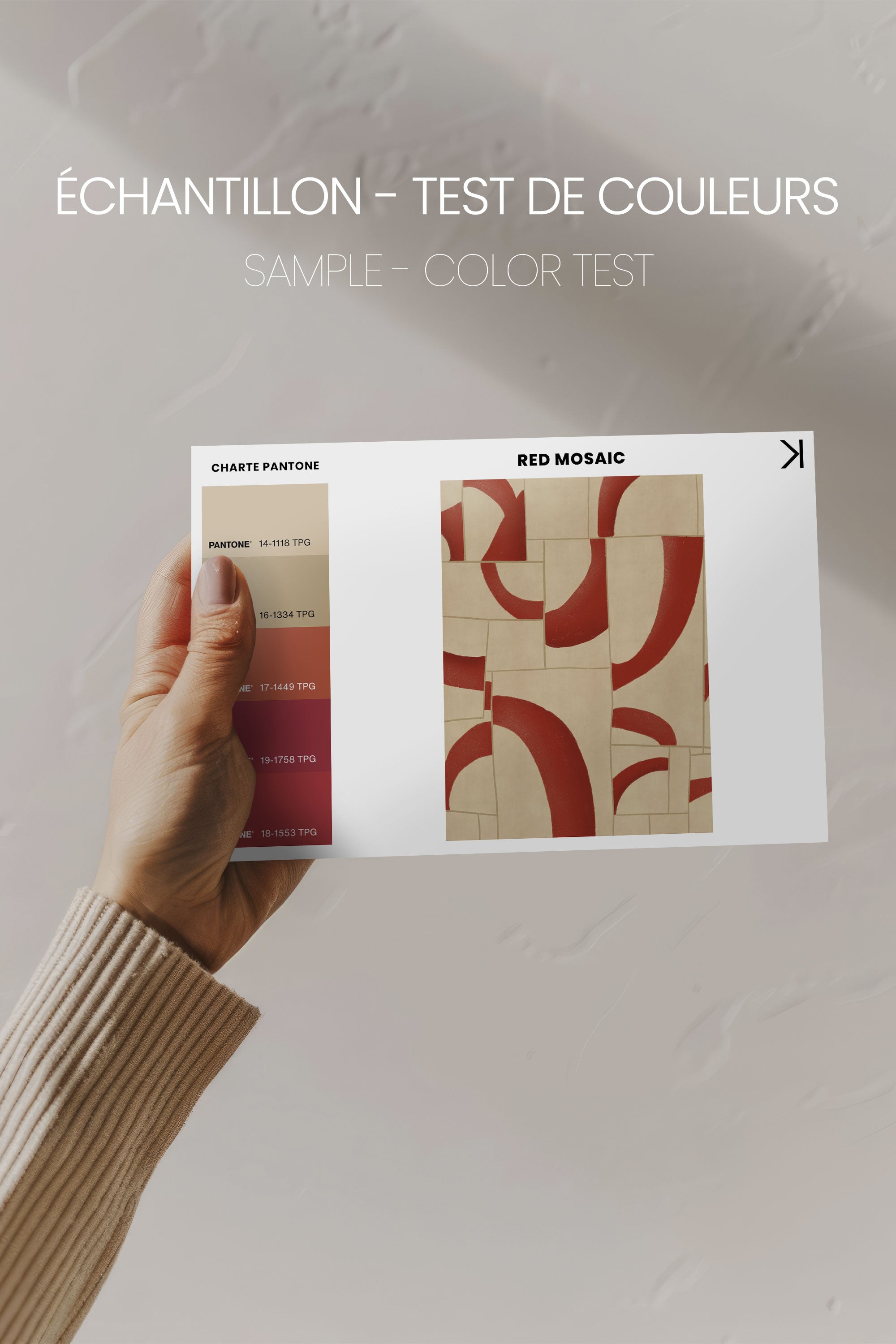 OLEKA CANVAS - RED MOSAIC, Oeuvre sur toile étirée, encadré Brun Chêne