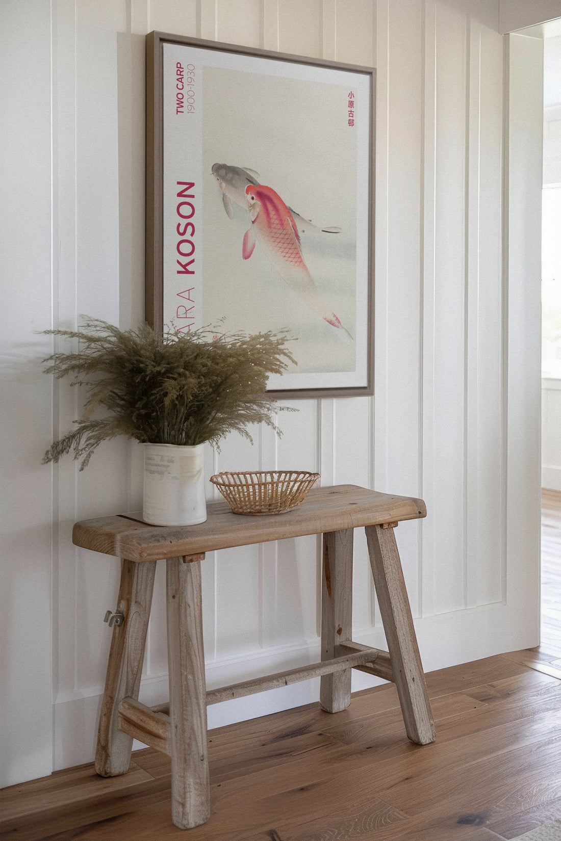 OLEKA CANVAS - TWO CARP, Oeuvre sur toile étirée, encadré Brun Chêne