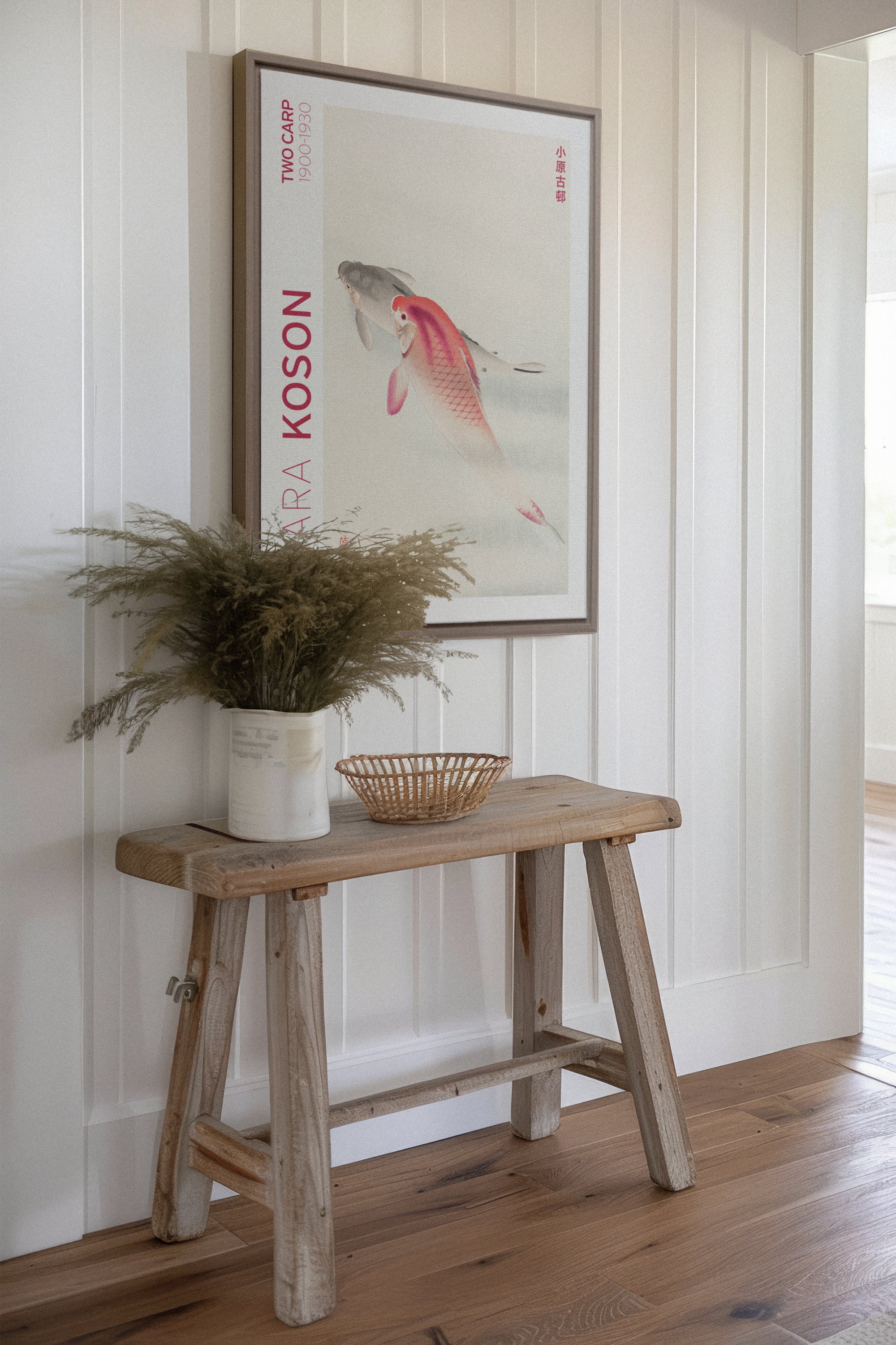 OLEKA CANVAS - TWO CARP, Oeuvre sur toile étirée, encadré Brun Chêne