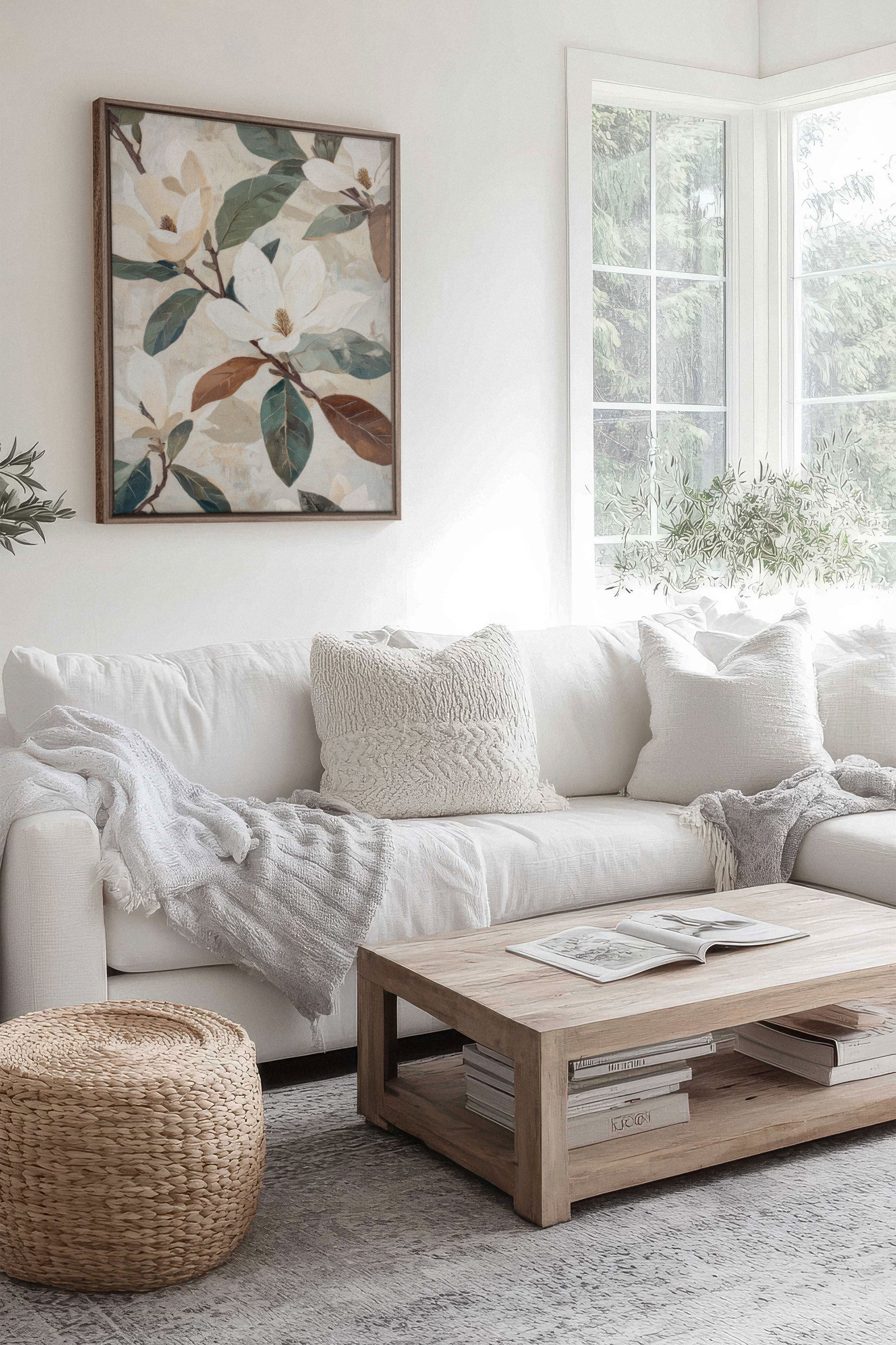 OLEKA CANVAS - MAGNOLIA BLOOMS, Oeuvre sur toile étirée, encadré Brun Chêne