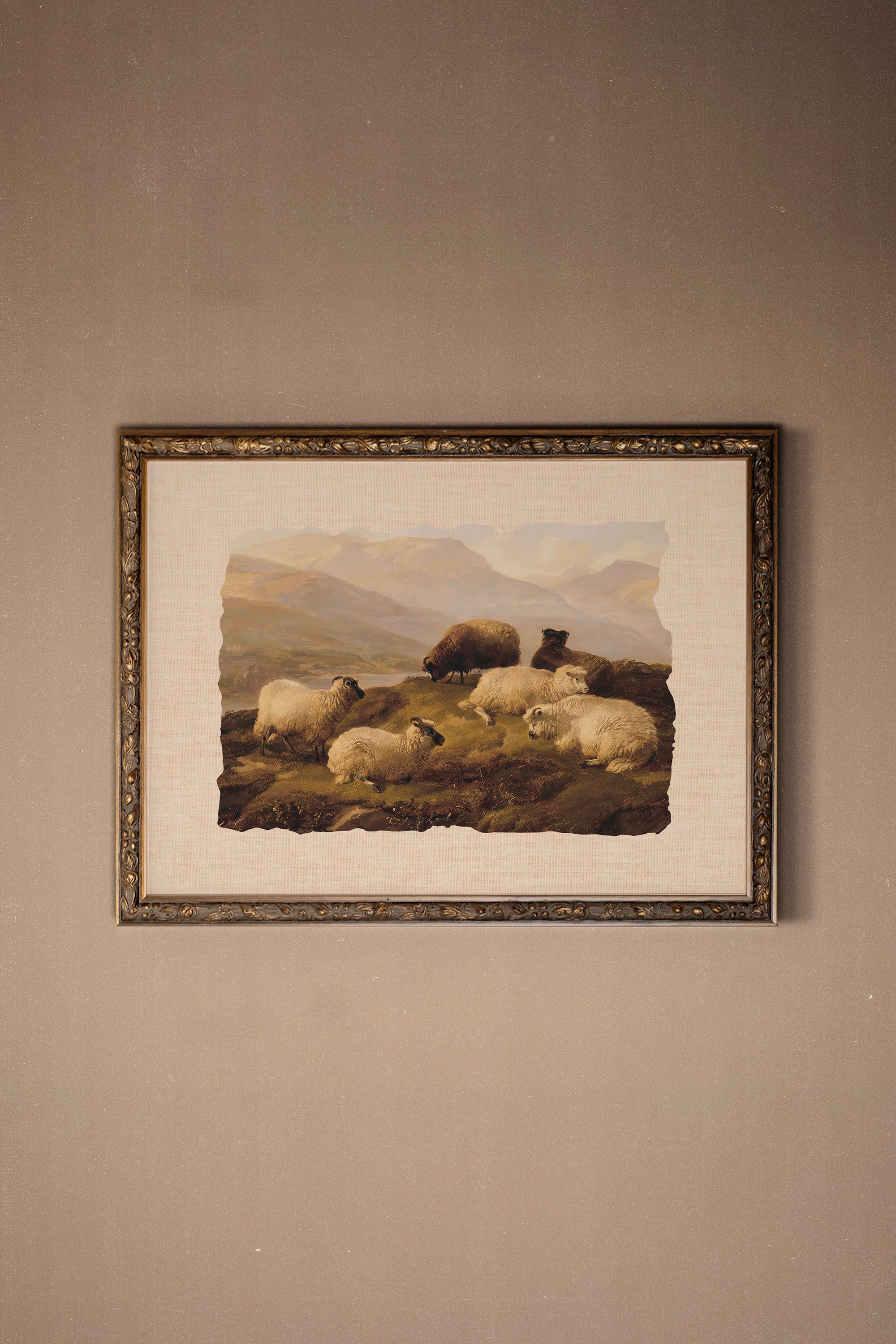 PASTORAL REST, Artwork on stretched canvas, framed Vintage Bronze
