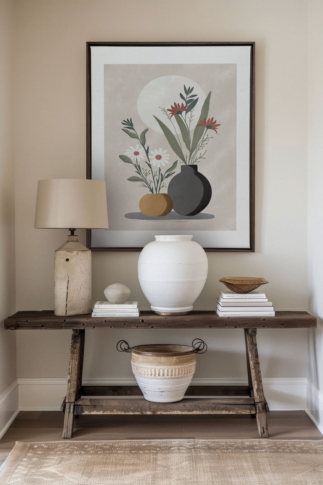 OLEKA CANVAS - SUNLIT BLOOMS, Oeuvre sur toile étirée, encadré Brun Noyer