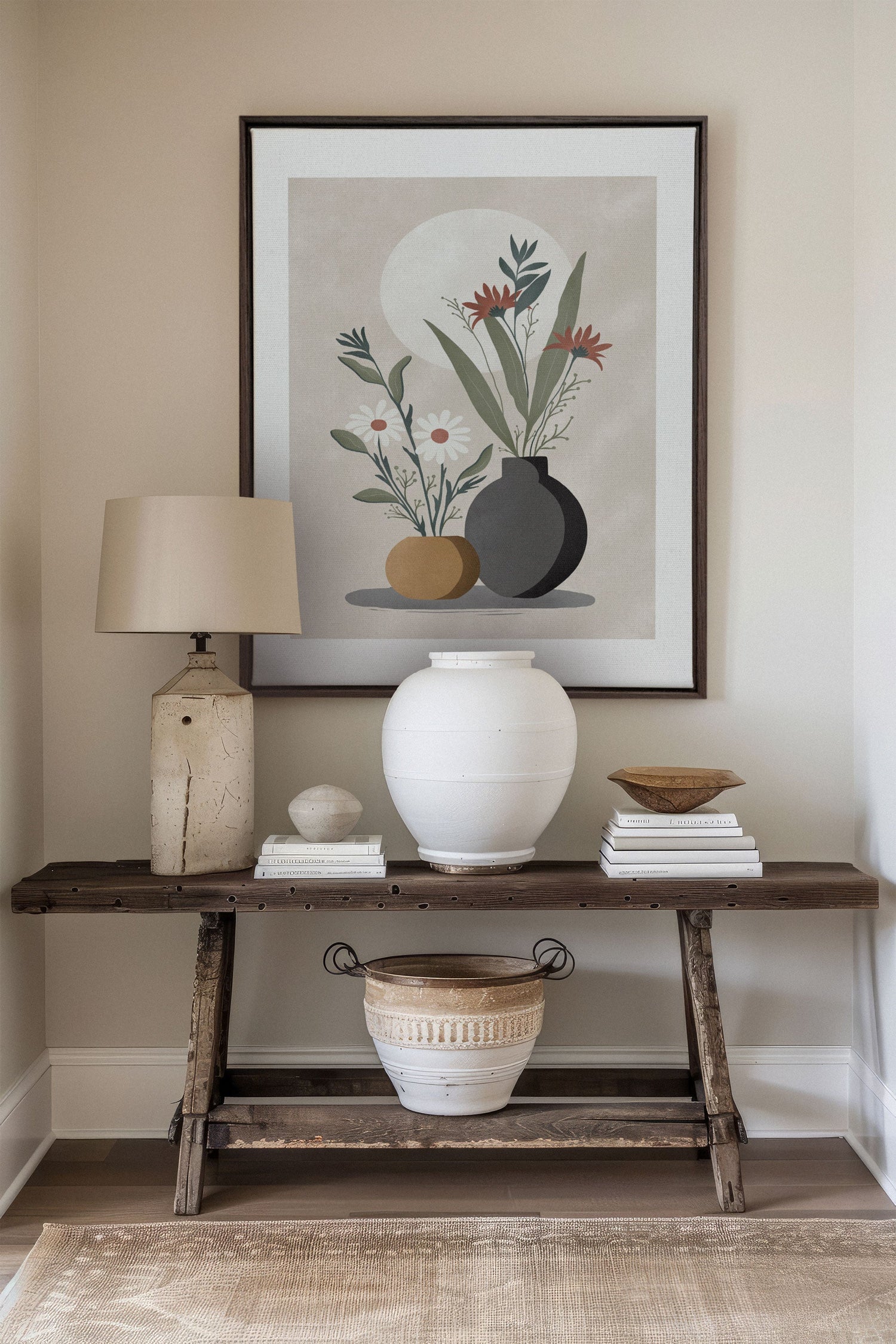 OLEKA CANVAS - SUNLIT BLOOMS, Oeuvre sur toile étirée, encadré Brun Noyer