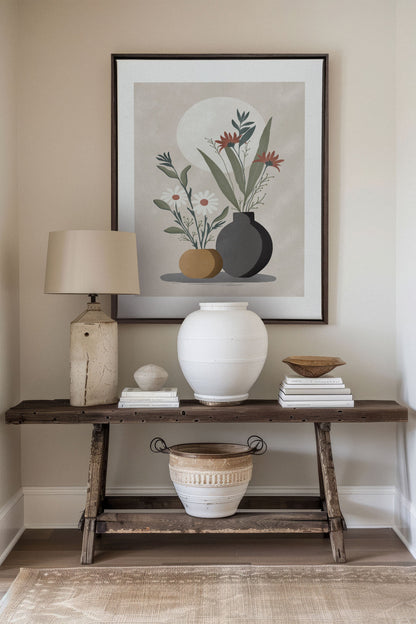 OLEKA CANVAS - SUNLIT BLOOMS, Oeuvre sur toile étirée, encadré Brun Noyer