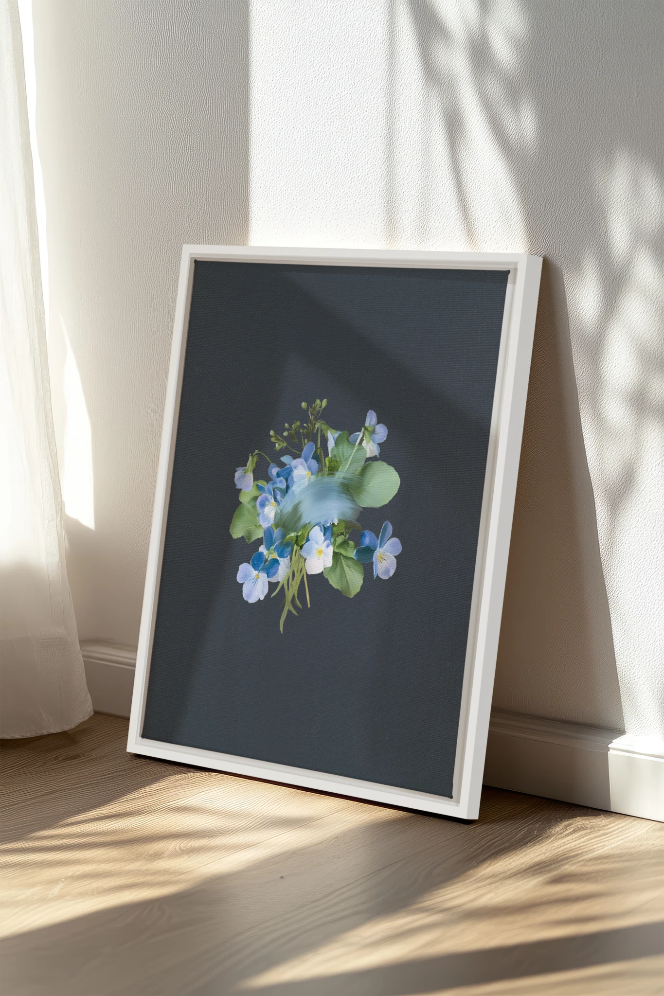 VIOLETTES MACULEES, Stretched Canvas Artwork, framed White