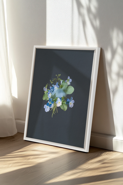 VIOLETTES MACULEES, Stretched Canvas Artwork, framed White