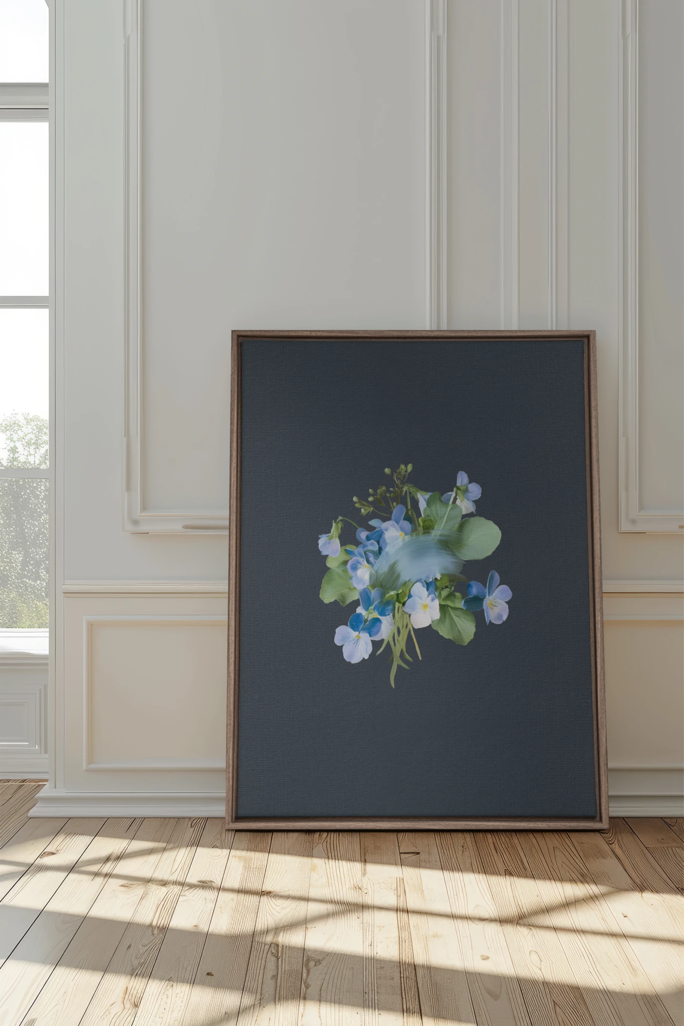 VIOLETTES MACULEES, Stretched Canvas Artwork, framed Oak Brown