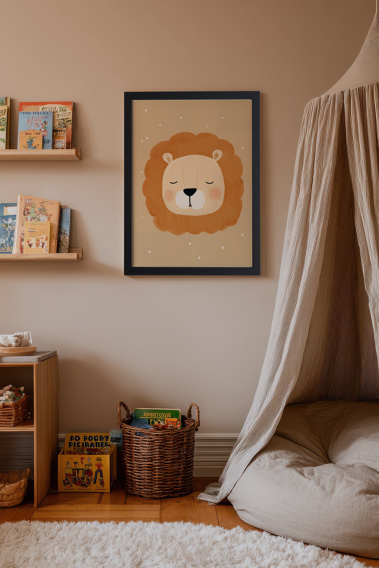 LION DE RÊVE, Oeuvre sur toile rigide, encadré Noir