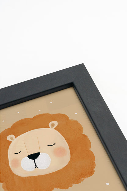 LION DE RÊVE, Oeuvre sur toile rigide, encadré Noir