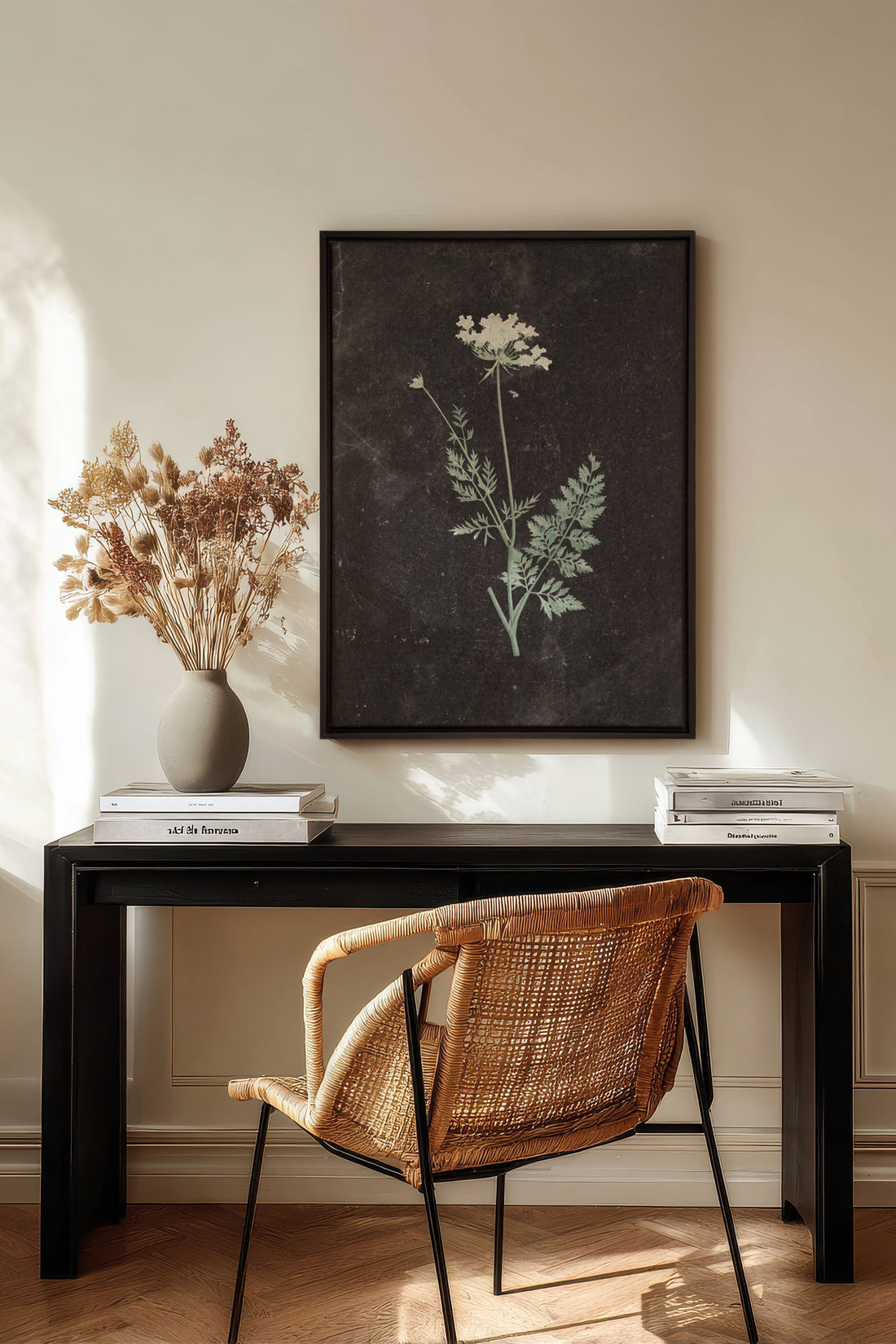 DENTELLE SAUVAGE, Work on stretched canvas, framed Black